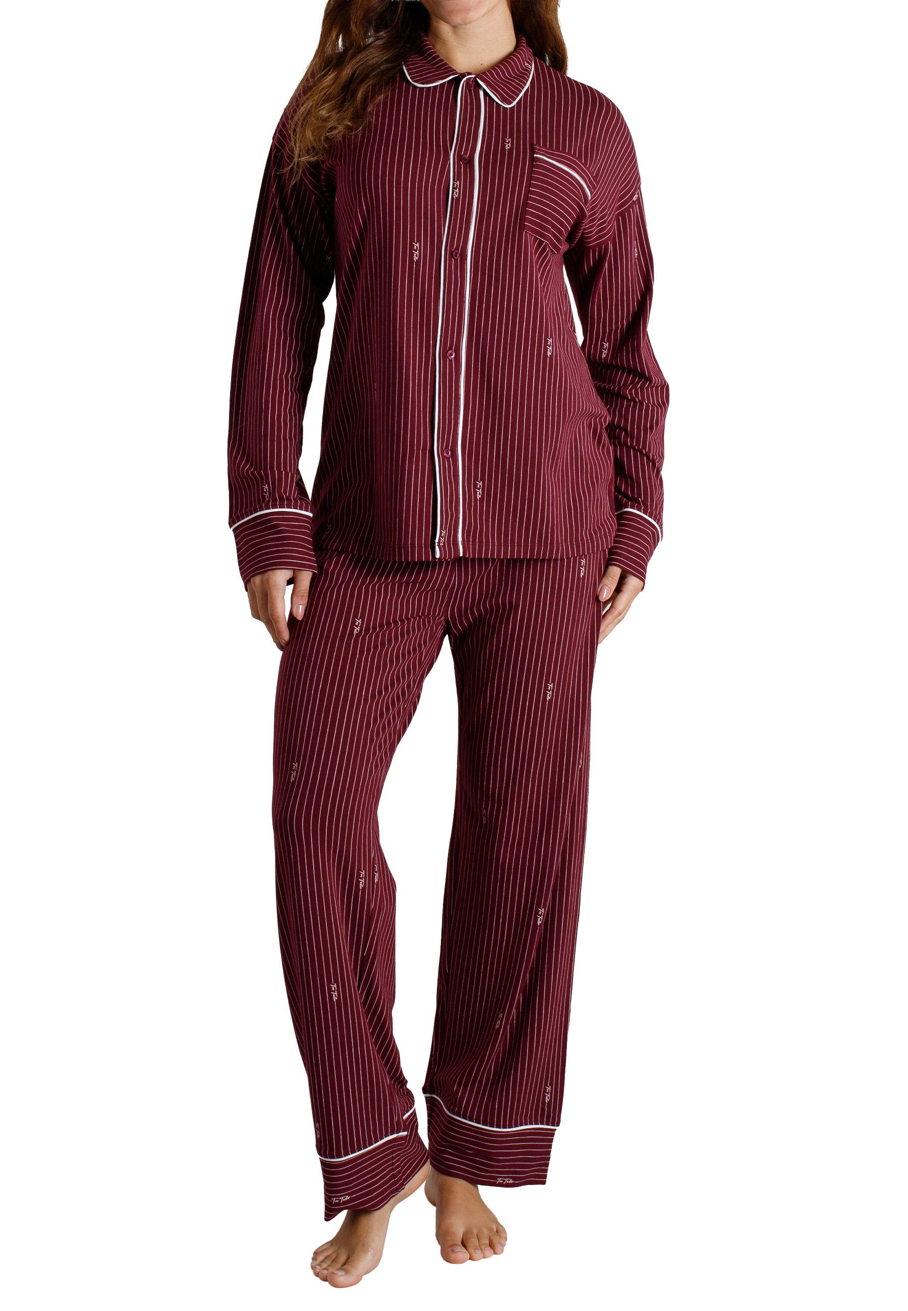 TOM TAILOR Pyjama TOM TAILOR Damen Pyjama rot längsgestreift (1 tlg)