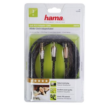 Hama HQ 3m Audio Adapter-Kabel AUX vergoldet Audio-Kabel, 3,5-mm-Klinke, RCA-Stecker, Keine (300 cm), 3,5mm Klinken-Stecker auf 2x RCA Cinch-Kabel, vergoldet, für Handy etc