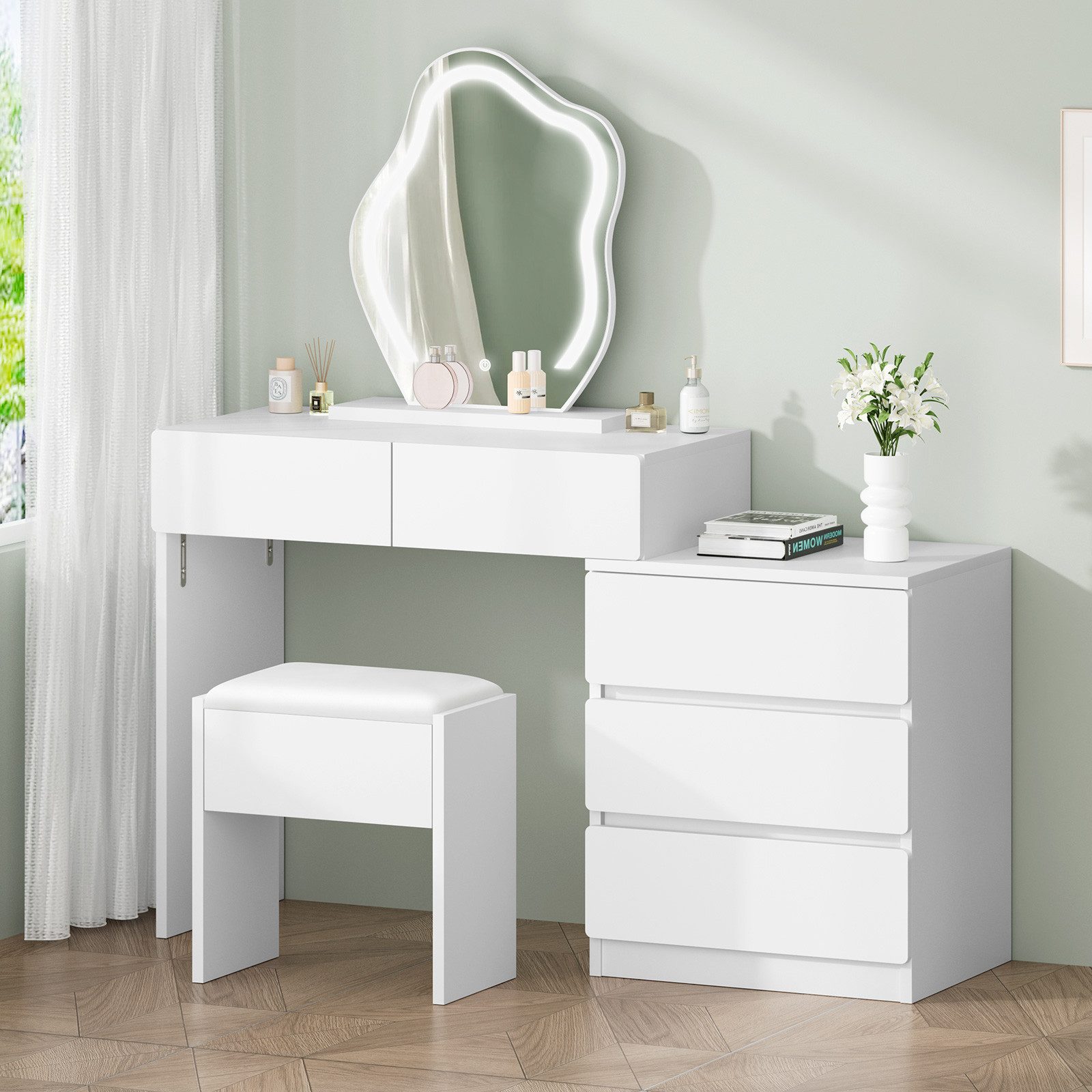 ALFORDSON Schminktisch mit 2 geräumigen Schubladen und Aufbewahrungshocker günstig online kaufen