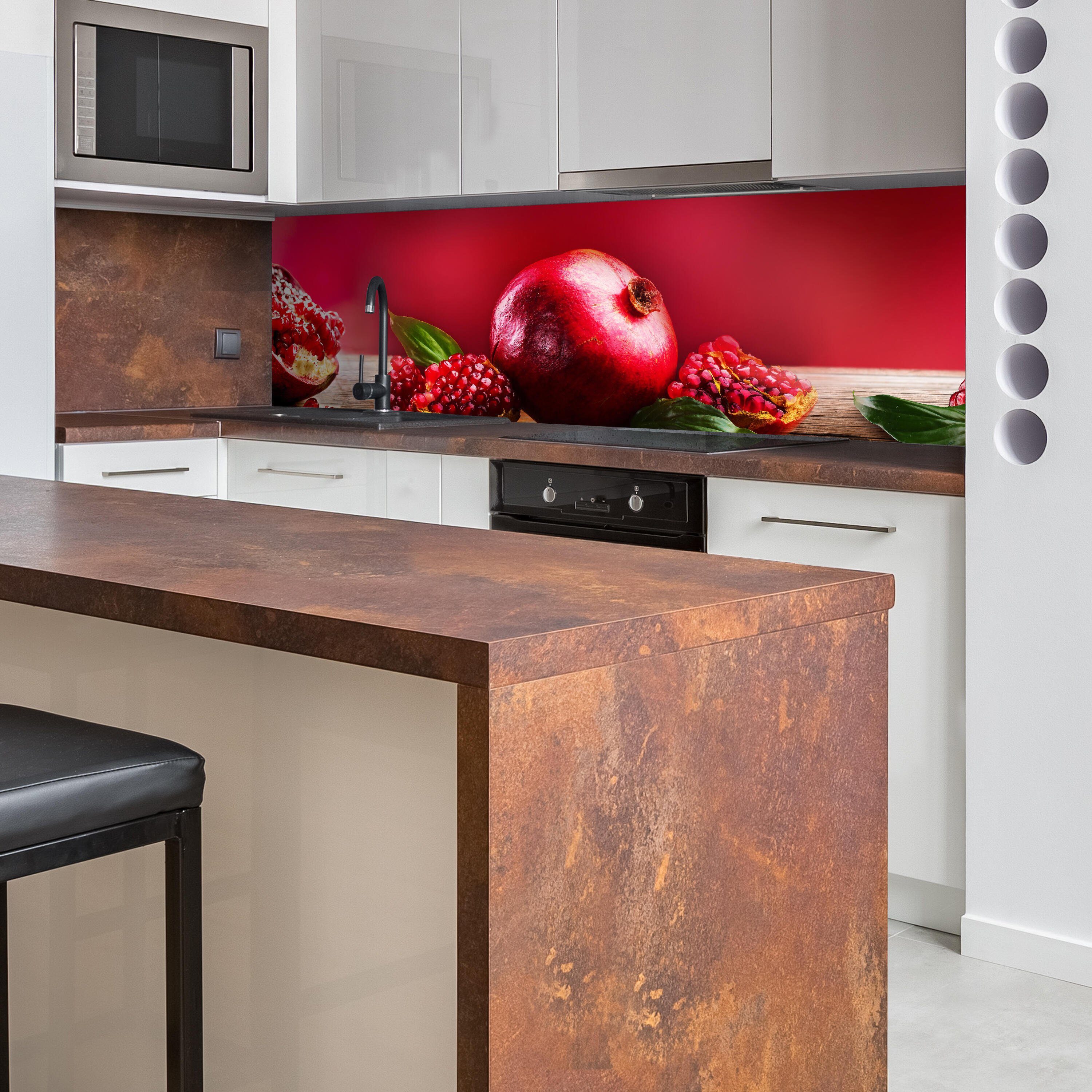wandmotiv24 Küchenrückwand Granatapfel Rot Aluminium in Obst, Größen Premium (1-tlg), versch. Nischenrückwand