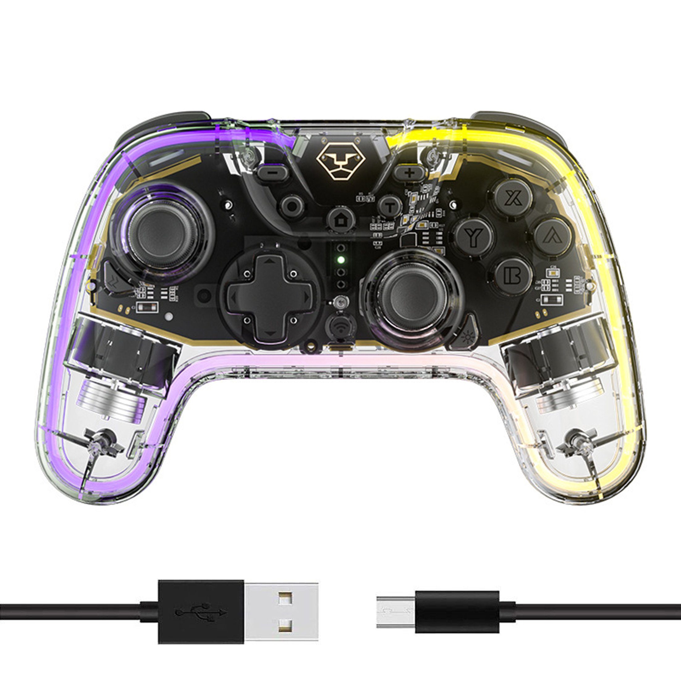 Tadow Gamepad,Controller für Switch Pro,Bluetooth,Wireless,Transparent Switch-Controller (App-steuerbar,Doppelmotorische Vibration,Drahtgebundener/drahtloser)