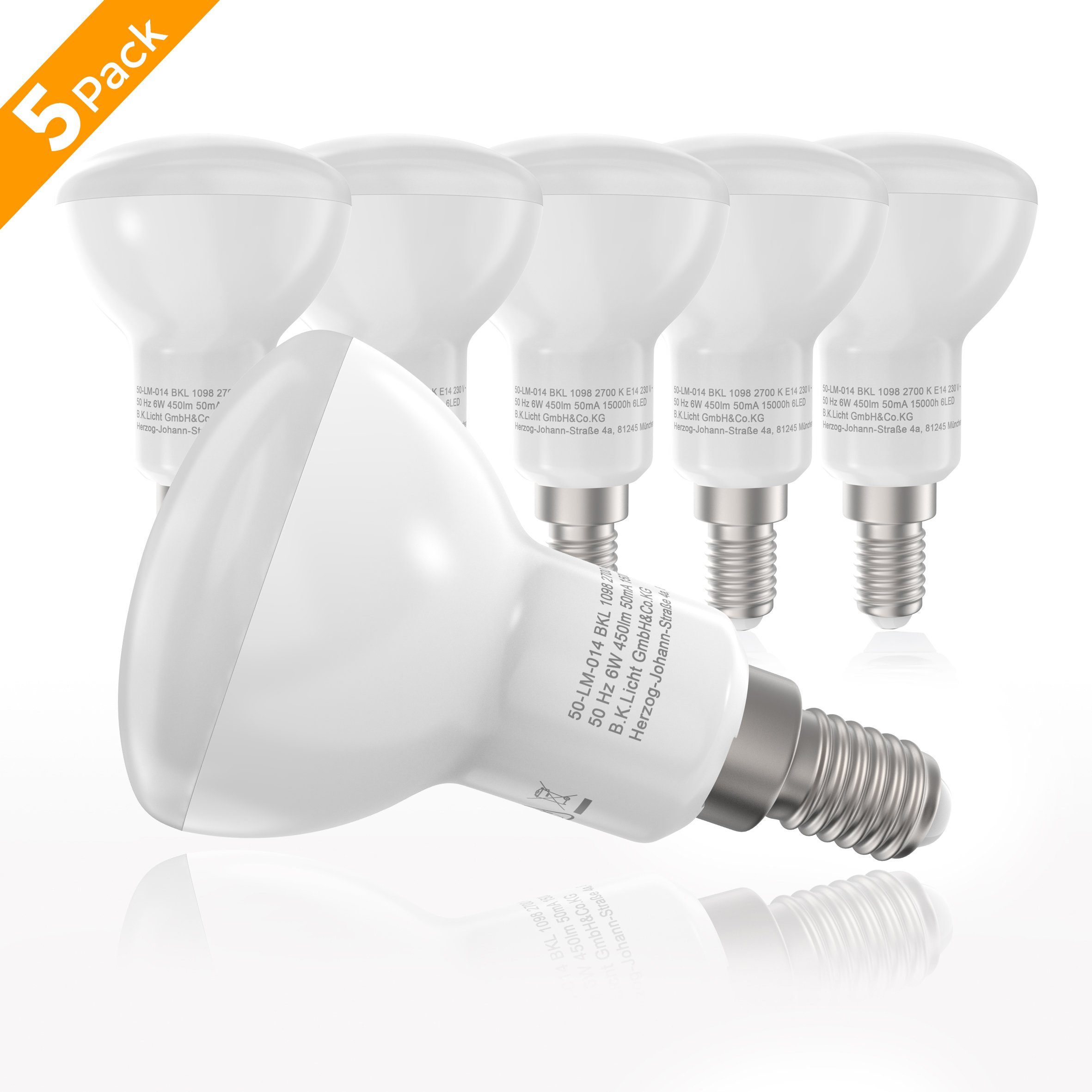 B.K.Licht LED-Leuchtmittel, E14, 5 St., Warmweiß, LED-Lampe Glühbirne 6 Watt 450 Lumen 2.700 Kelvin Energiesparlampe