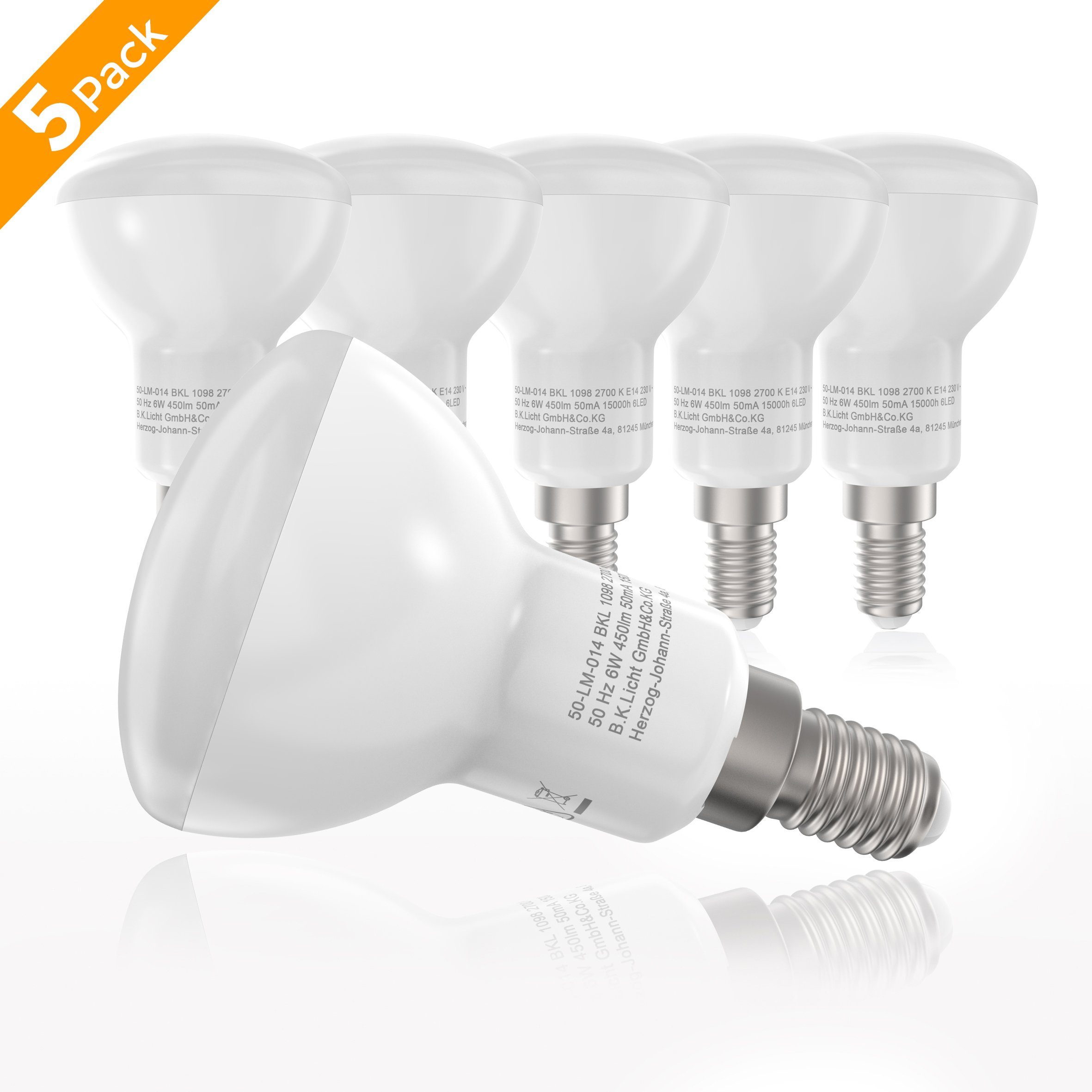 B.K.Licht LED-Leuchtmittel, E14, 5 St., Warmweiß, LED-Lampe Glühbirne 6 Watt 450 Lumen 2.700 Kelvin Energiesparlampe. Reduzierter Preis € 14,40. Unverbindliche Preisempfehlung € 19,99