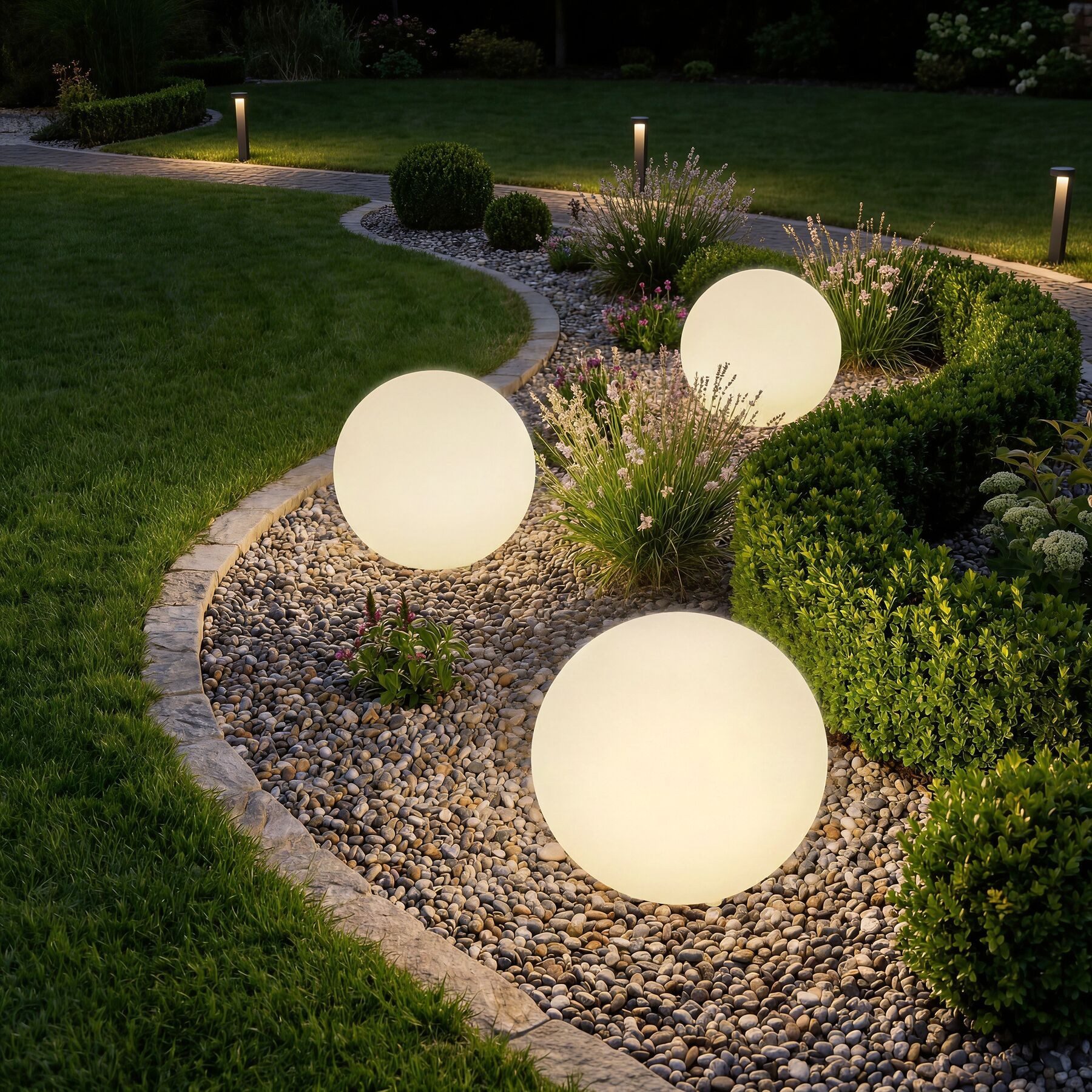tectake LED Gartenleuchte Kugelleuchte Luminous Globe, LED, mit Fernbedienung, LED, Bunt, Stylische LED-Kugel mit 3 Standfüßen und indirekter Beleuchtung