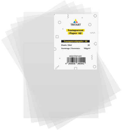 Tritart Transparentpapier Weißes Transparentpapier A2 100g/qm 20 Blatt, Weißes Transparentpapier DIN A2 100g/qm 20 Blatt