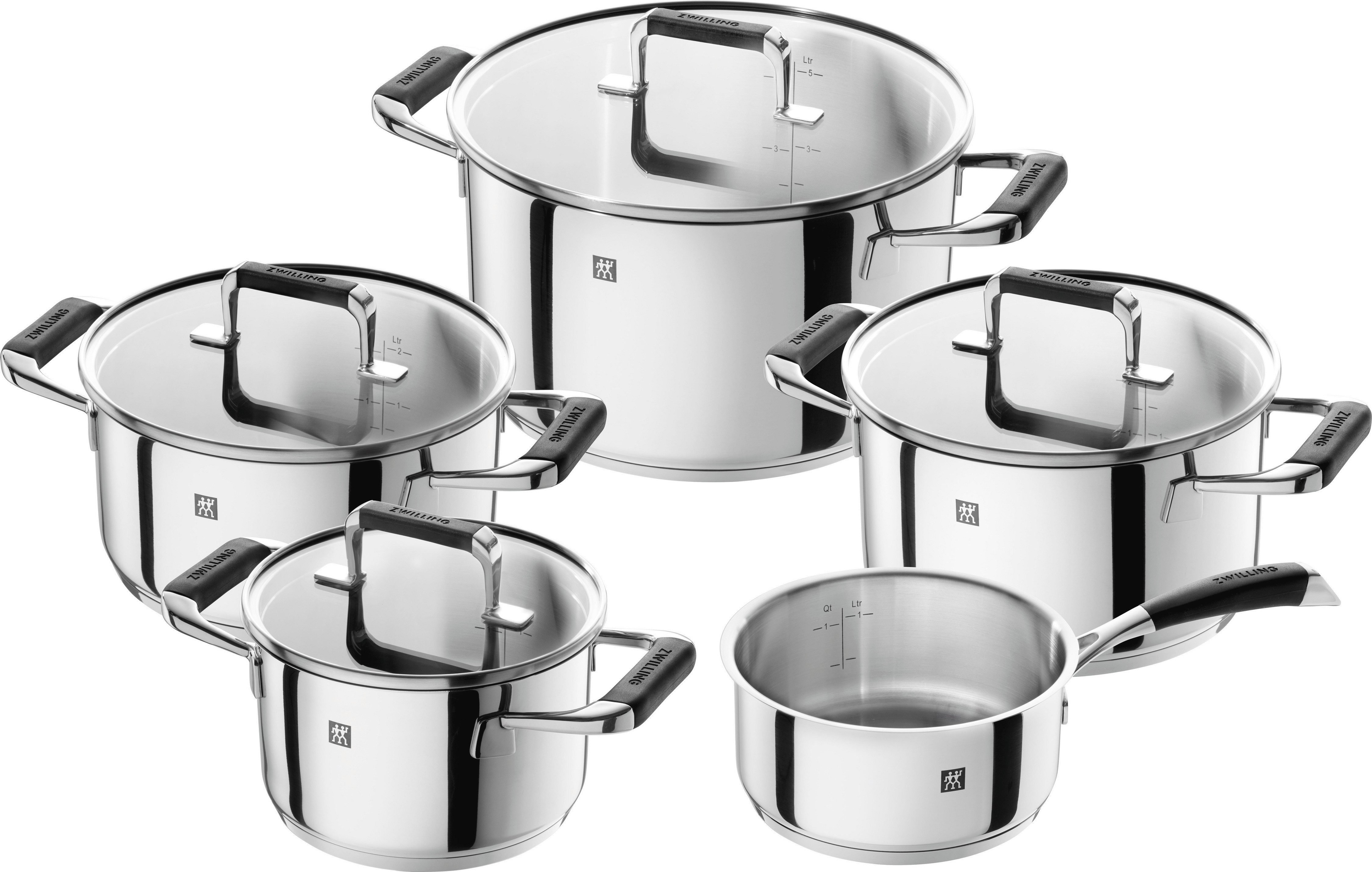 Zwilling Topf-Set Poletto, Edelstahl (Set, 5-tlg), 18/10 Edelstahl, Rostfrei, Silber, 5-tlg., Induktion