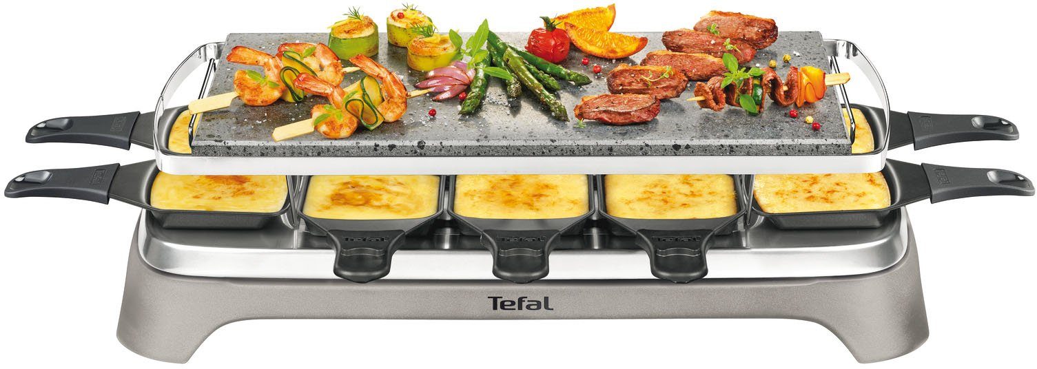 Tefal Raclette PR457B Pierrade, 10 Raclettepfännchen, 1350 W, Grill-Platte  aus Stein, inkl. Schaber, Pfännchen spülmaschinengeeignet