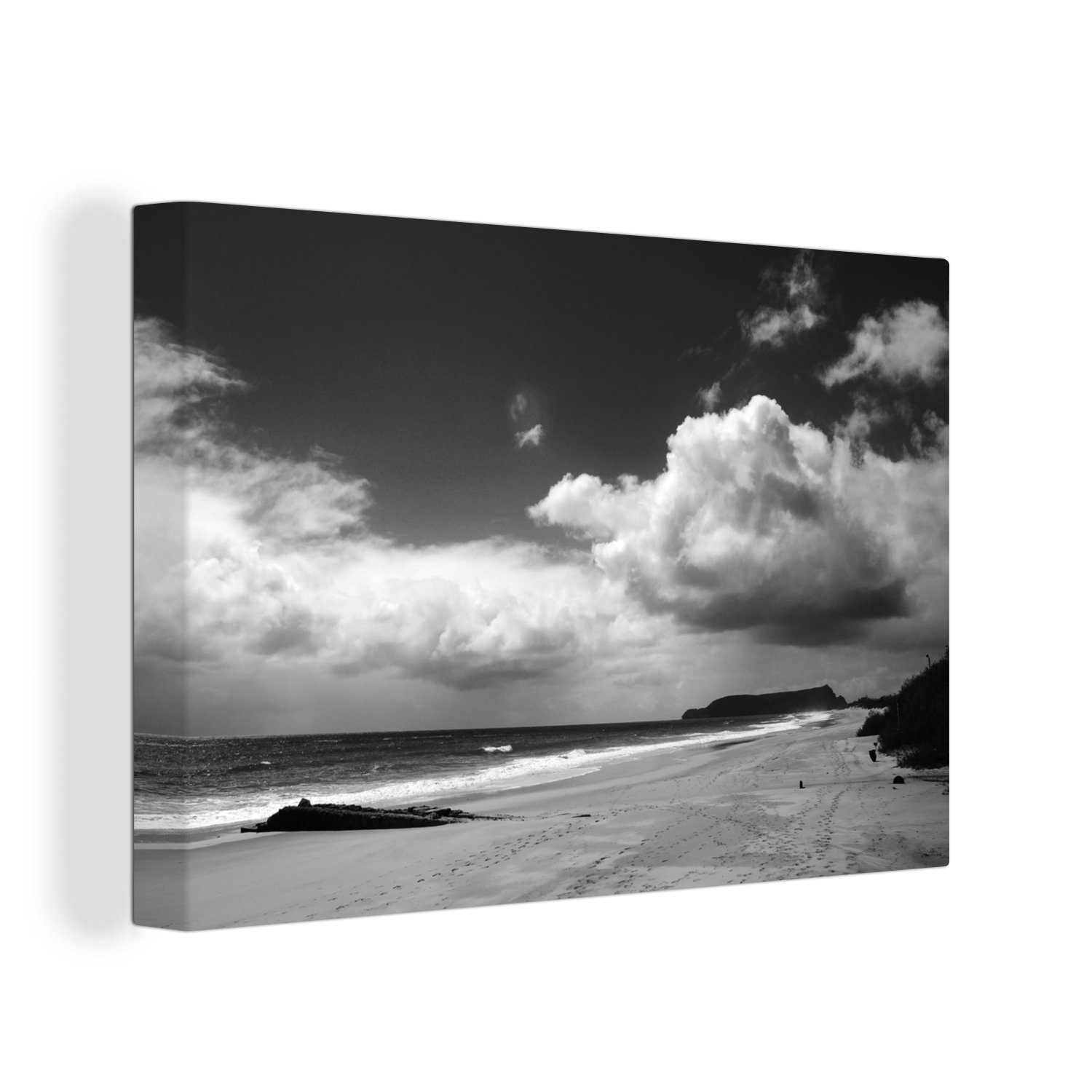 OneMillionCanvasses® Leinwandbild Strand - Schwarz - Weiß - Portugal, (1 St), Wandbild für alle Wohnbereiche, Gemälde, XXL, großes, 120x80 cm