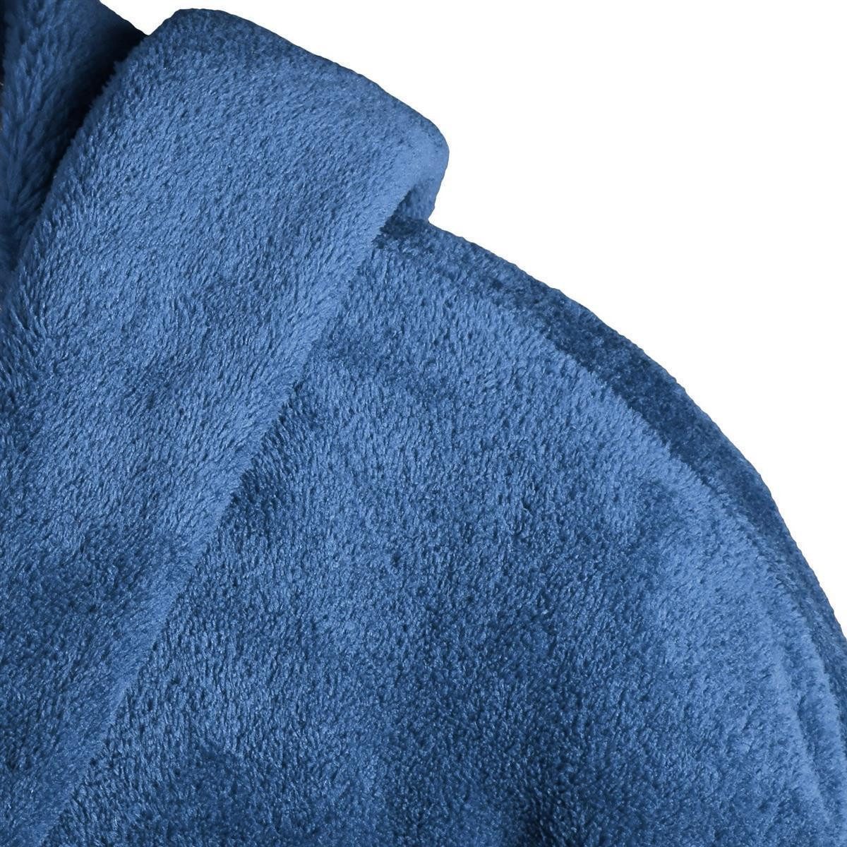 Gräfenstayn Unisex-Bademantel Kuschelfleece Bademantel Kapuze Flanell Fleece, S blau, warm & kuschelig, Waden bis Knöchellang, Fronttaschen, Gürtel, S-XXXL