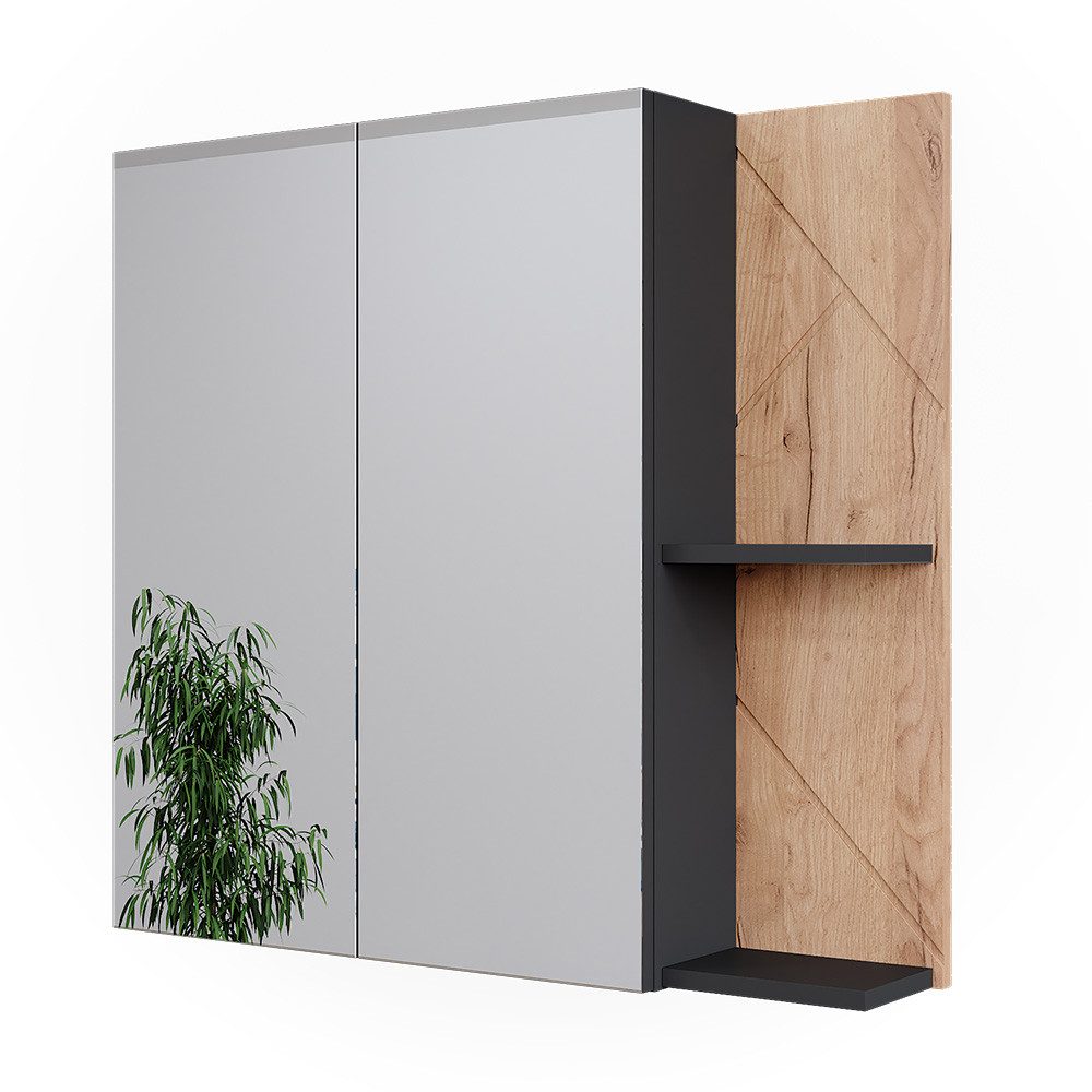 Vicco Badezimmerspiegelschrank Irma, Anthrazit/Goldkraft Eiche, 80 x 75 cm