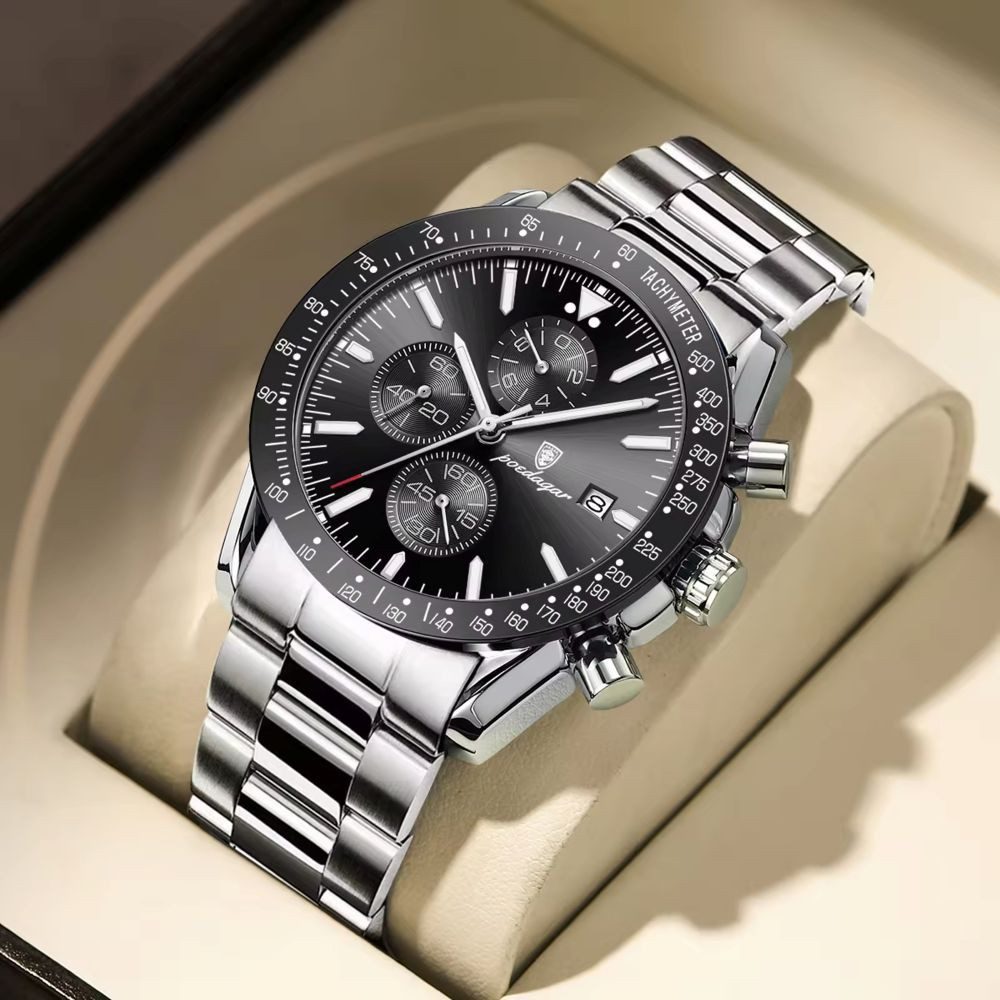 POEDAGAR Quarzuhr Poedagar 988 Luxusuhr Edelstahl Chronograph für Herren