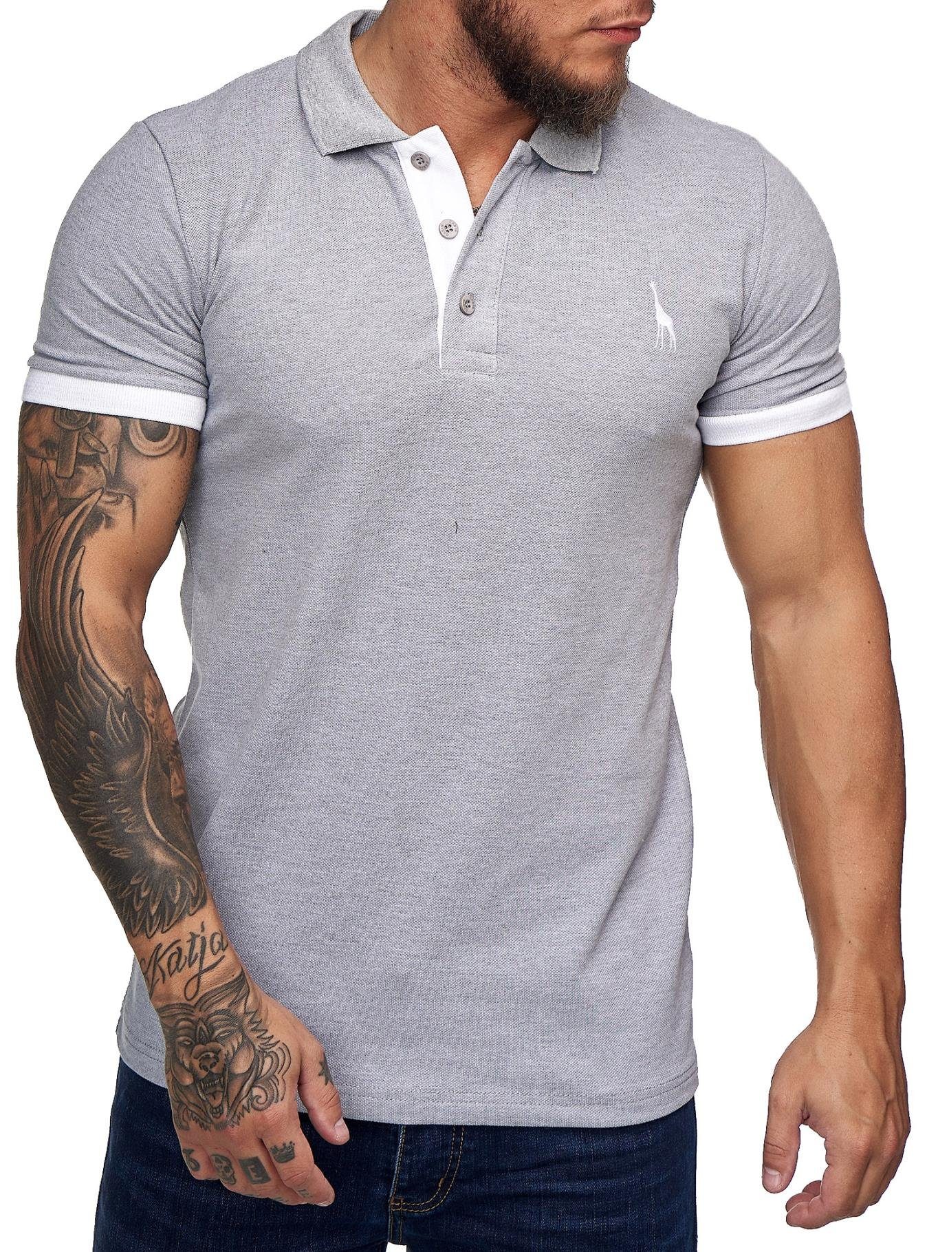 Fit Polohemd Basic Poloshirt (1-tlg) Code47 Herren Kurzarm Code47 Slim Grau Einfarbig T-Shirt