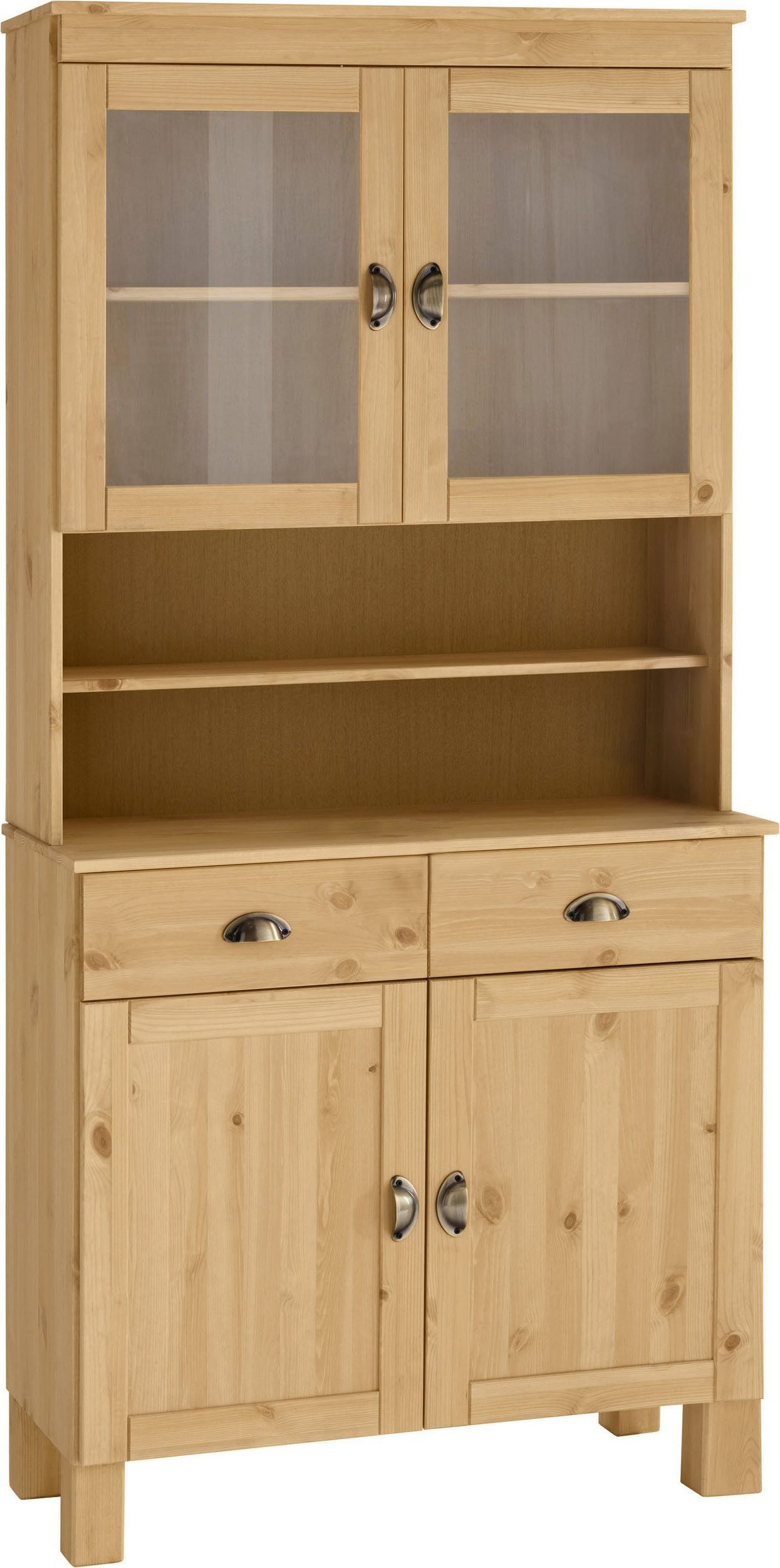 Home affaire Küchenbuffet Oslo 85 cm breit, aus massiver Kiefer, mit 2 Glastüren, Metallgriffe