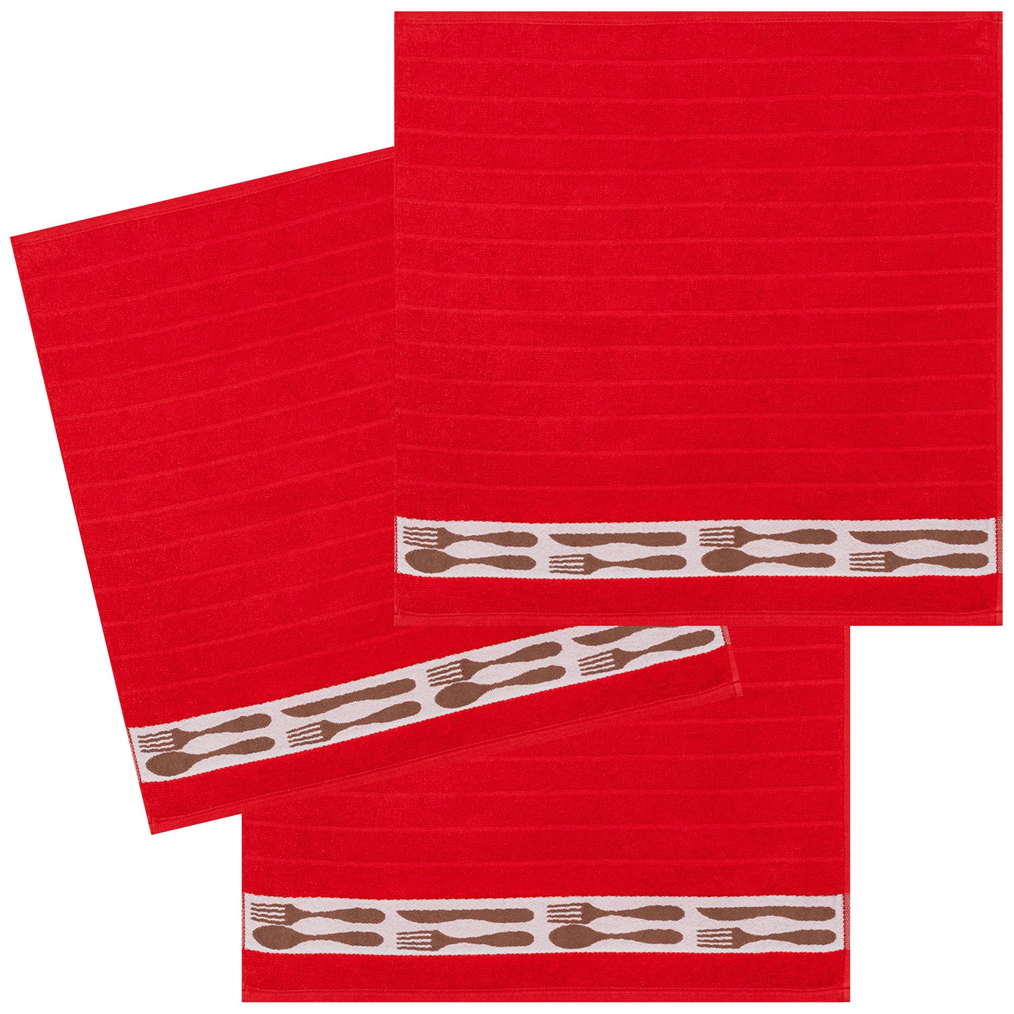 Kracht Geschirrtuch Messer&Gabel, (3-tlg., 3-teilig), 3er Pack Frottee Küchenhandtücher (3 Stück) ca.50x50cm Baumwolle