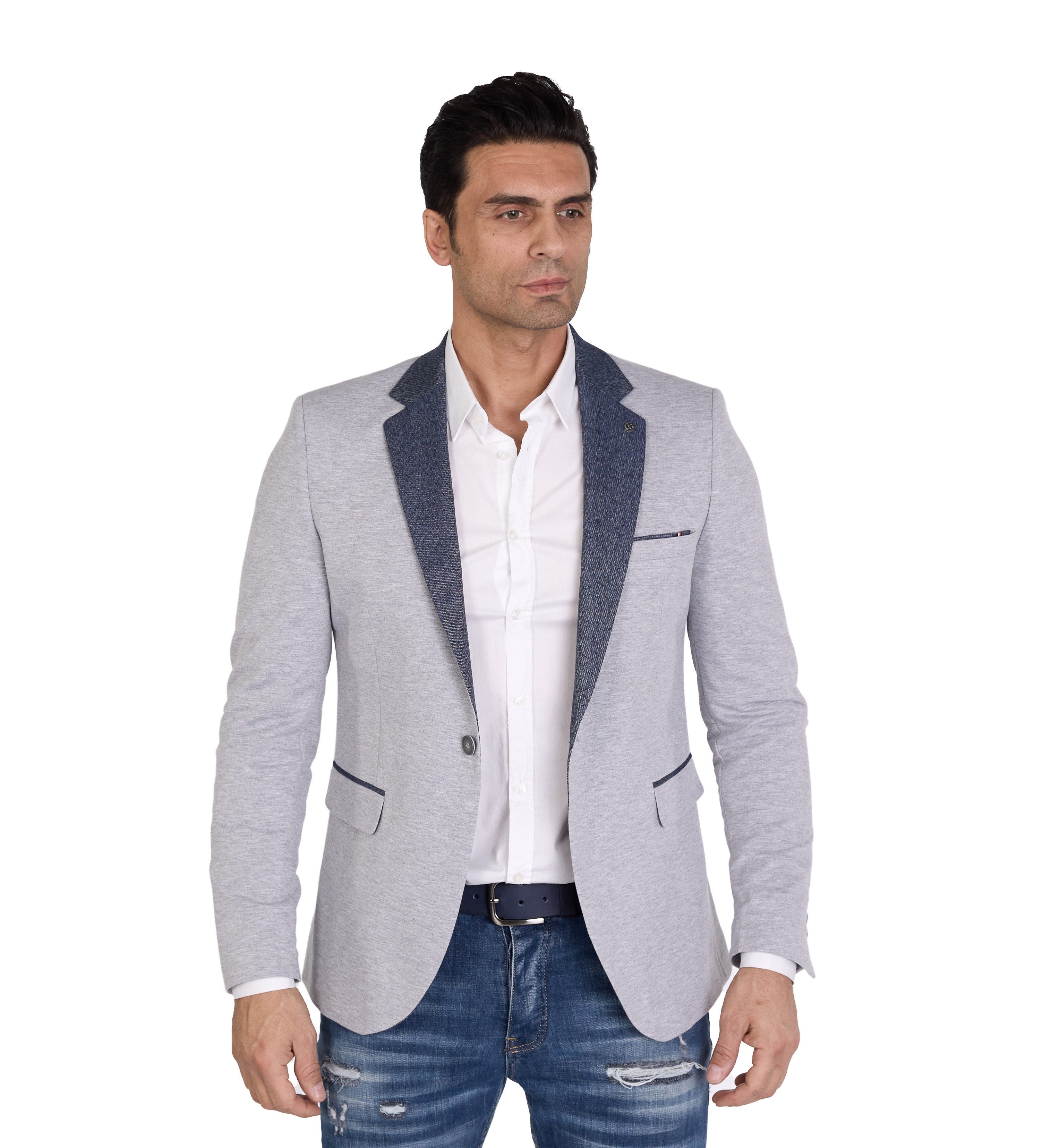 Denim Distriqt Jerseysakko in Slim Fit mit Stretch Grau Gr. 46 entspricht G günstig online kaufen