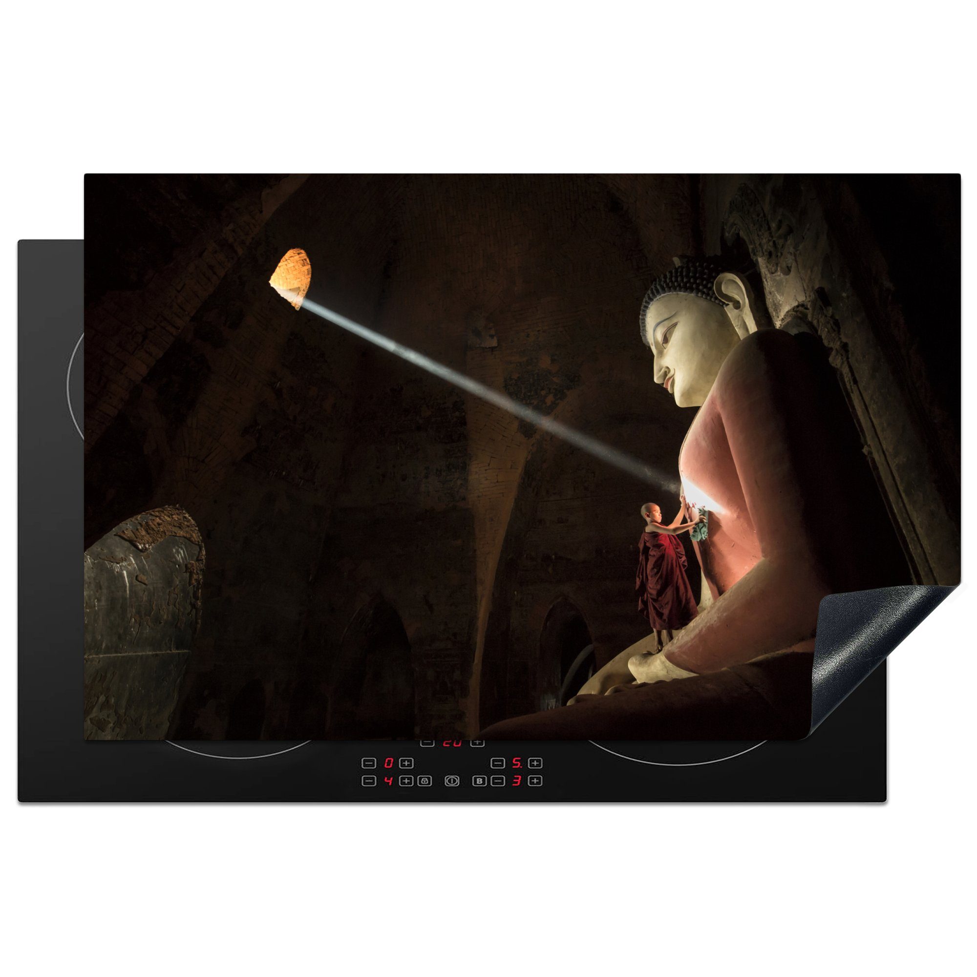 MuchoWow Herdblende-/Abdeckplatte Buddha-Bild aus dem Buddhismus, Vinyl, (1 tlg), 81x52 cm, Induktionskochfeld Schutz für die küche, Ceranfeldabdeckung