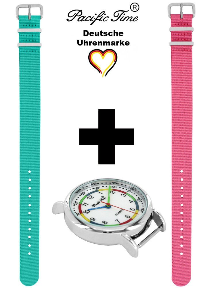 Match Gratis Set türkis - Quarzuhr und und Kinder Time Versand Design Armbanduhr Mix Pacific Wechselarmband, Lernuhr First rosa