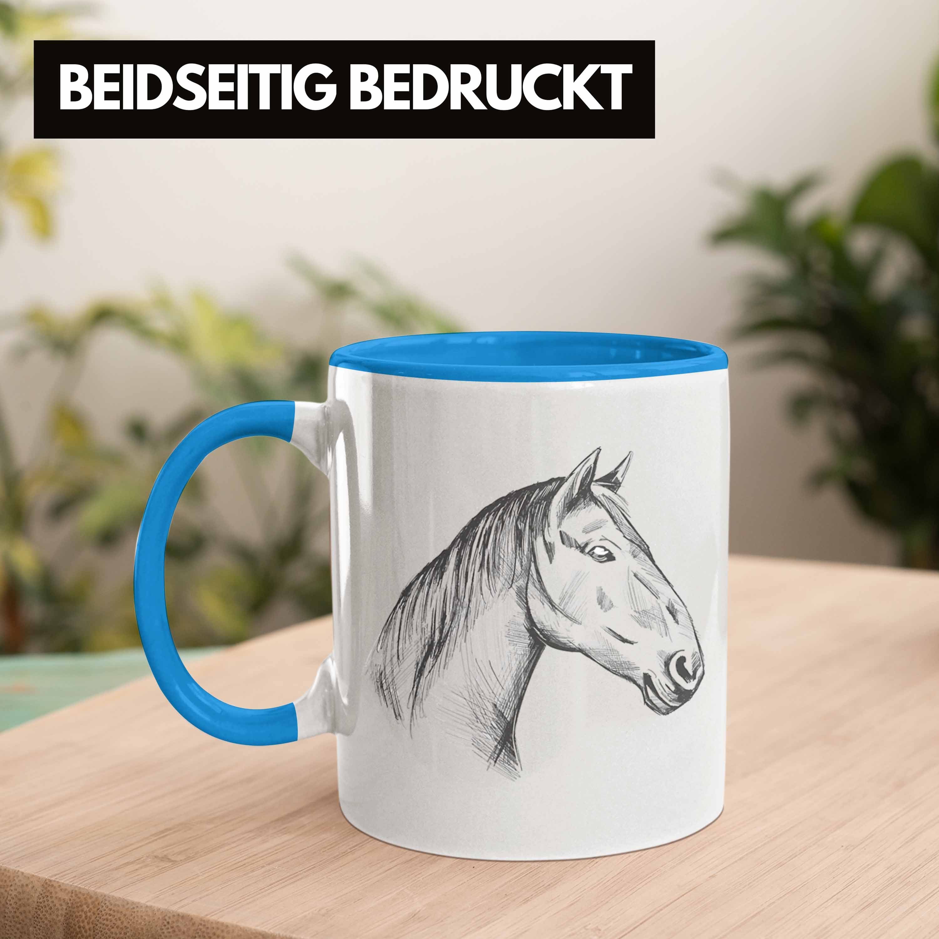 Trendation Tasse Pferde Tasse Pferde Geschenk Blau Lustig Geschenke Mädchen Pferdeliebhaber Reiterin