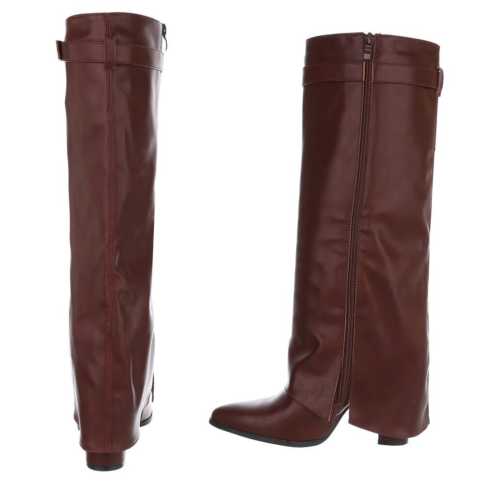 Ital-Design Elegante kniehohe Stiefelette mit Blockabsatz für Damen High-Heel-Stiefel (89852572) Blockabsatz Stiefel in Weinrot