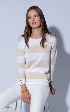 Passioni Streifenpullover Beige-Weiß gestreifter Pullover mit Rundhalsausschnitt und 7/8 Ärmeln