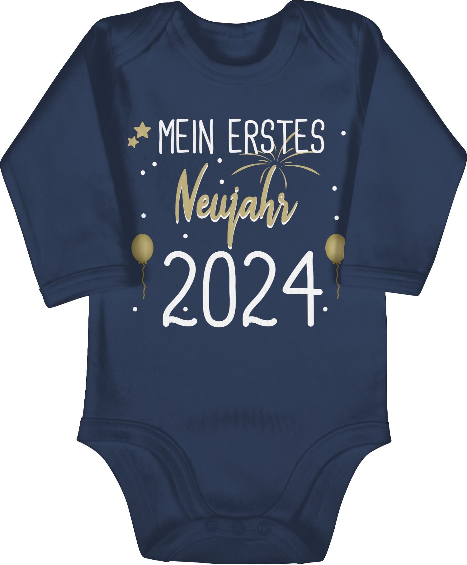 Shirtracer Shirtbody Mein 1. Neujahr weiß 2024 Silvester Baby 2 Navy Blau