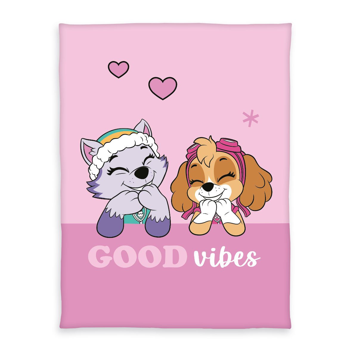 Kinderdecke 130x170cm, Paw Patrol Good Vibes Rosa Bunt, Herding, Bequeme Fleecedecke mit tollem Paw Patrol Motiv