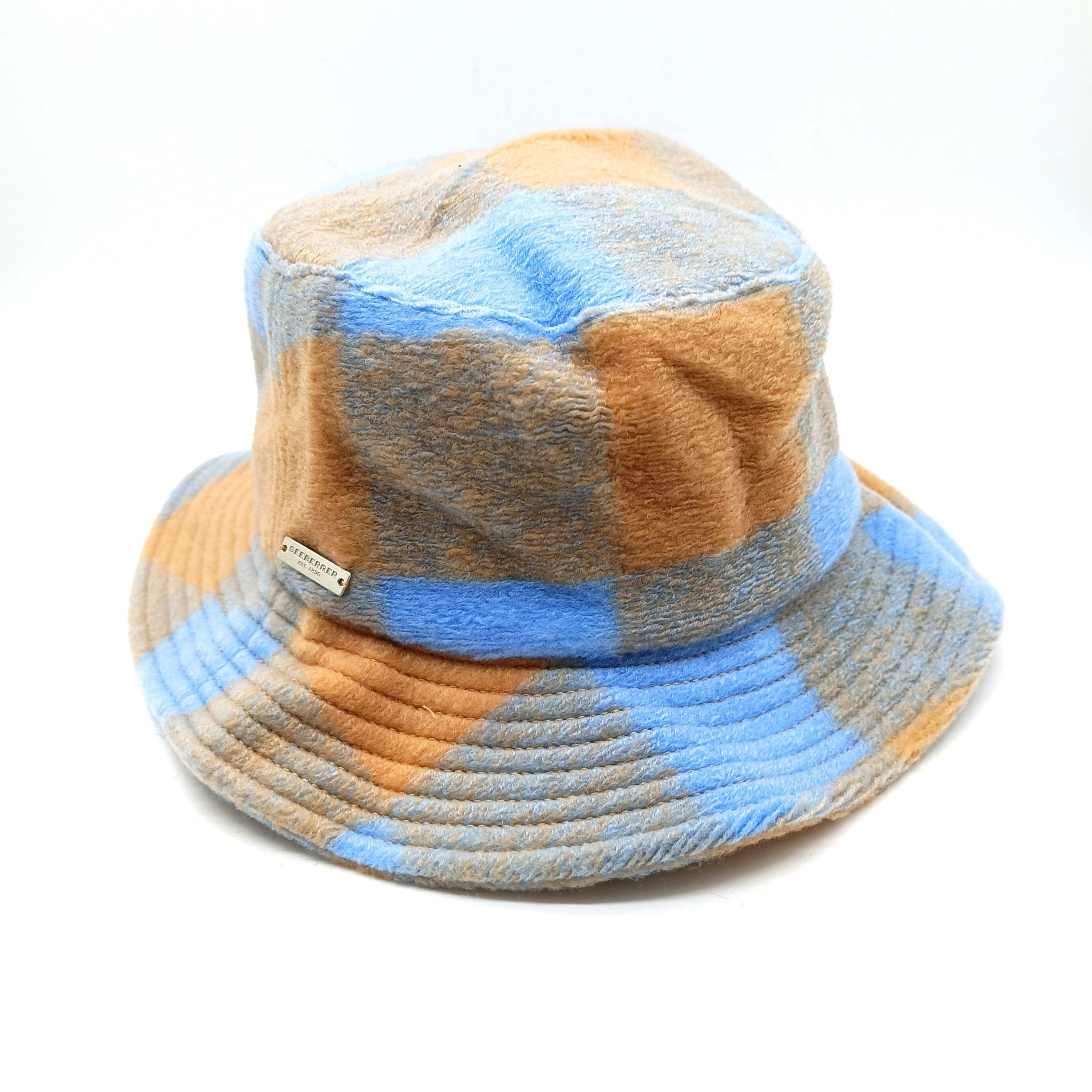 Seeberger Sonnenhut Woll-Buckethat light blue/camel
