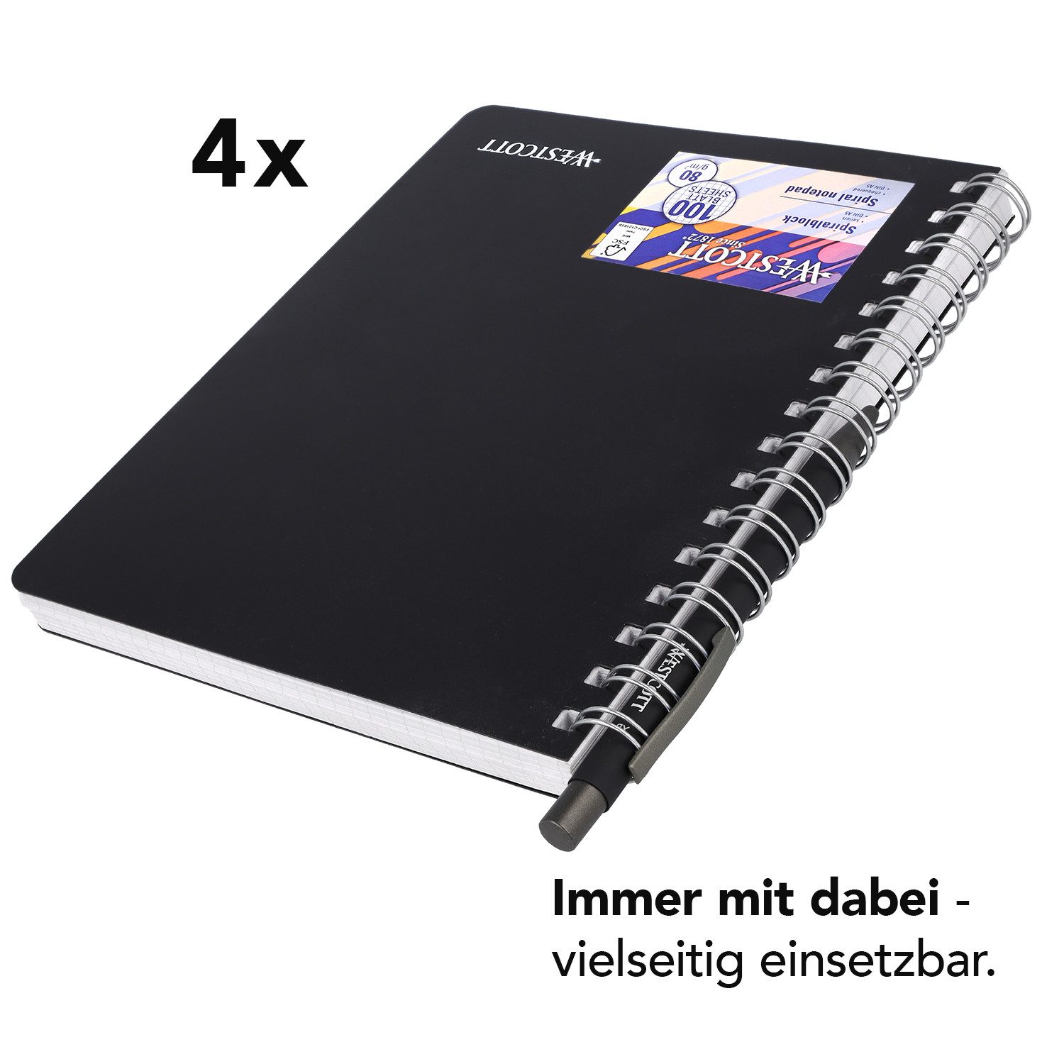WESTCOTT Notizblock Spiralblock Notizbuch A5 kariert, 200 Seiten Ringbuch perforiert, Premium 80 g/m² Papier, Kunststoffcover – Bild 4 von 5
