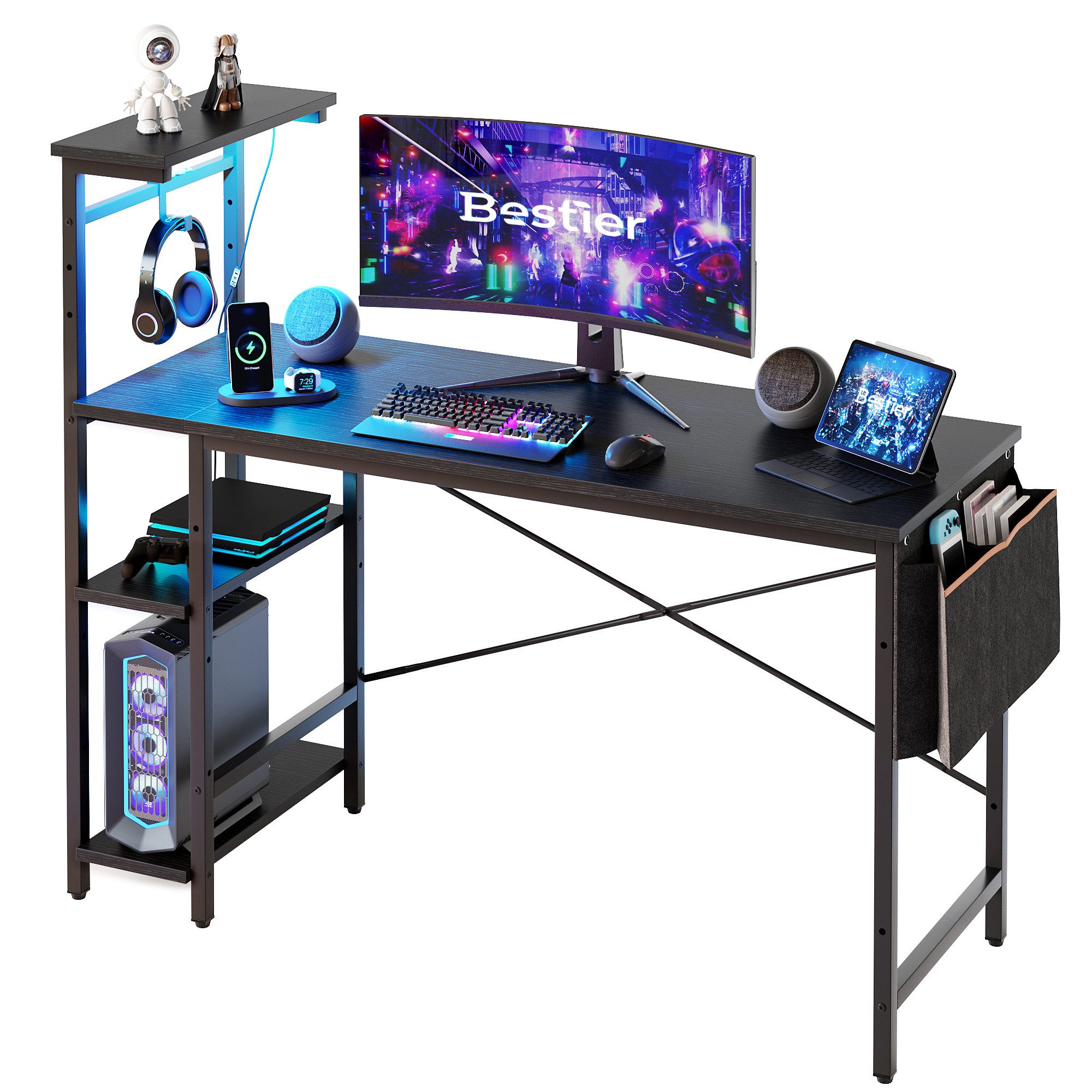 Bestier Gamingtisch Gaming Schreibtisch mit Regalen günstig online kaufen