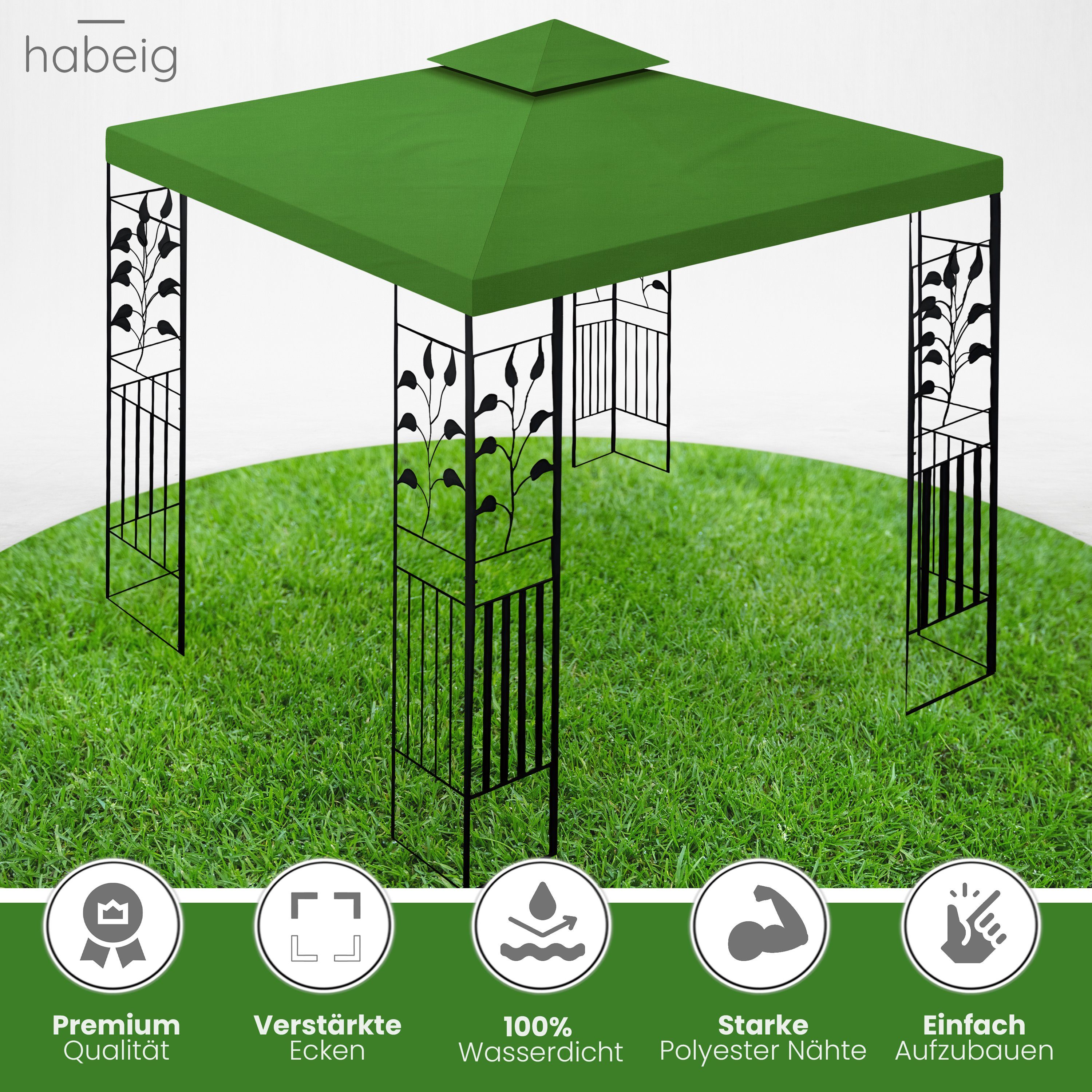 habeig Pavillon 100% Wasserdicht Toskana Metallpavillon 3x3m inkl. Dach wasserfest, 100% Wasserdicht