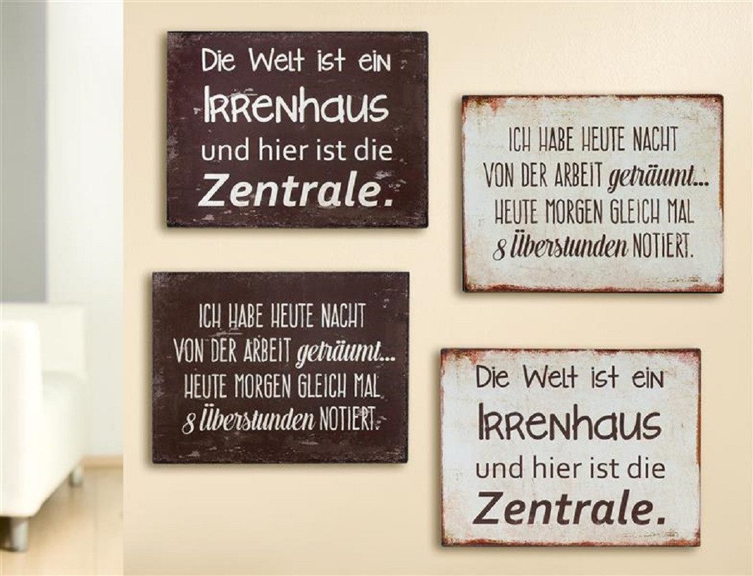 Metallschild Gilde Metall Schild Weisheit Arbeit+Welt 4er Set B 33 H 25 cm braun
