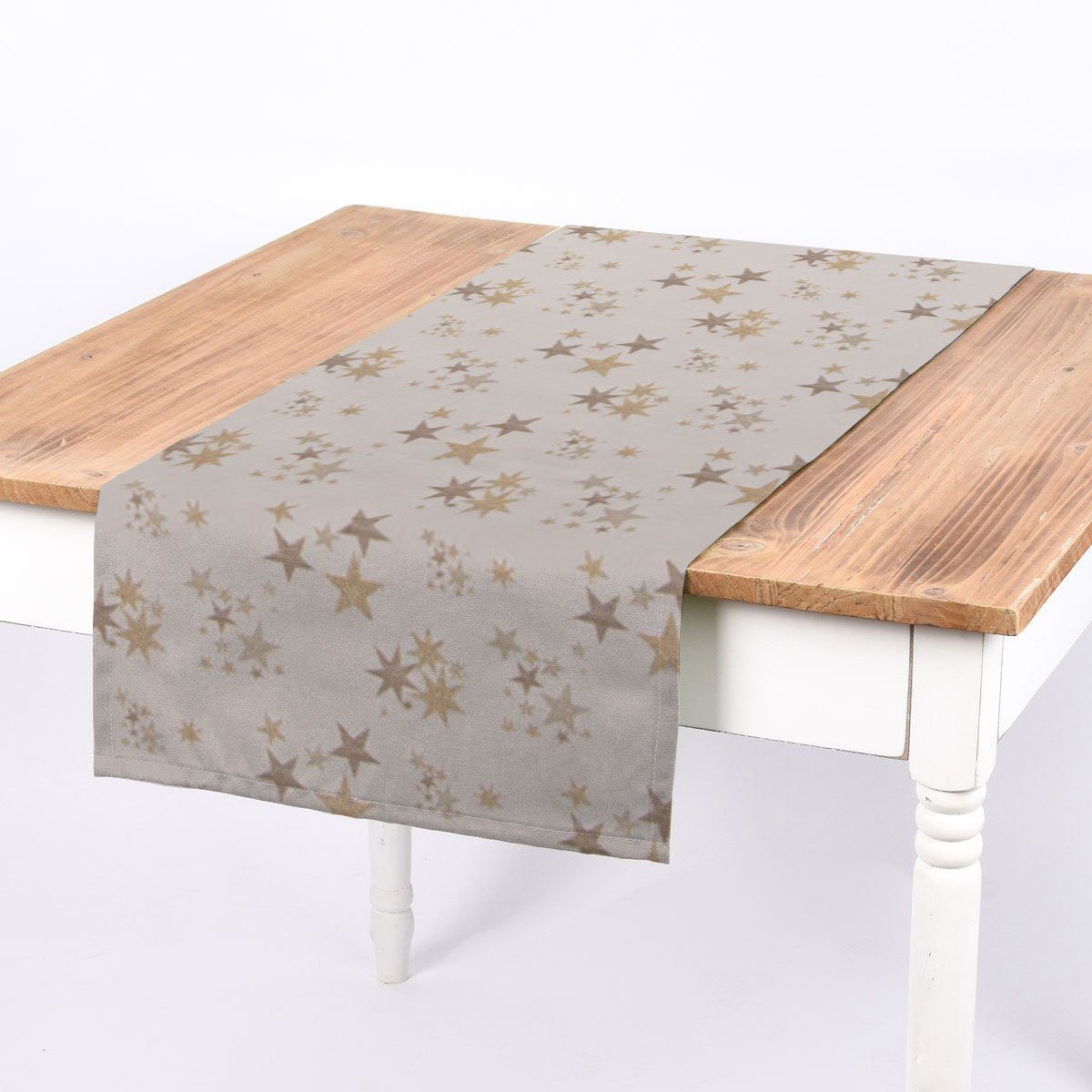 SCHÖNER LEBEN. Tischläufer SCHÖNER LEBEN. Tischläufer Sterne beidseitig beige gold 40x160cm, handmade