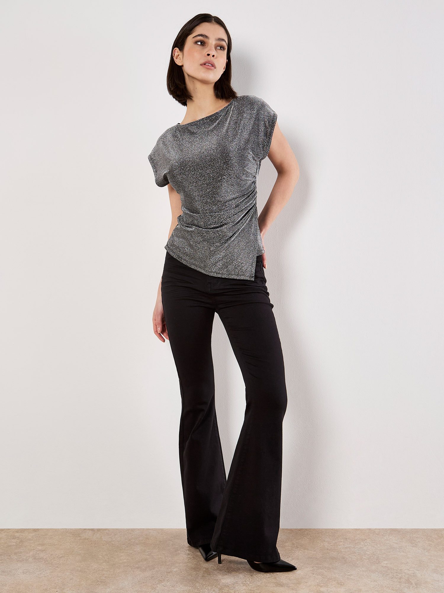 Apricot Paillettenshirt Partytop mit Glitzer