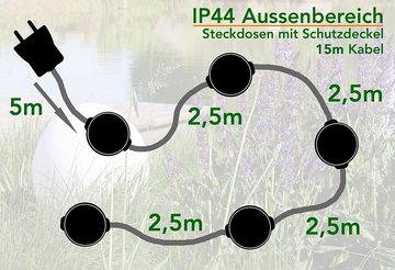 ChiliTec Gartensteckdose Verlängerungskabel 15m für Aussen IP44 5-fach Garten-Steckdose mit