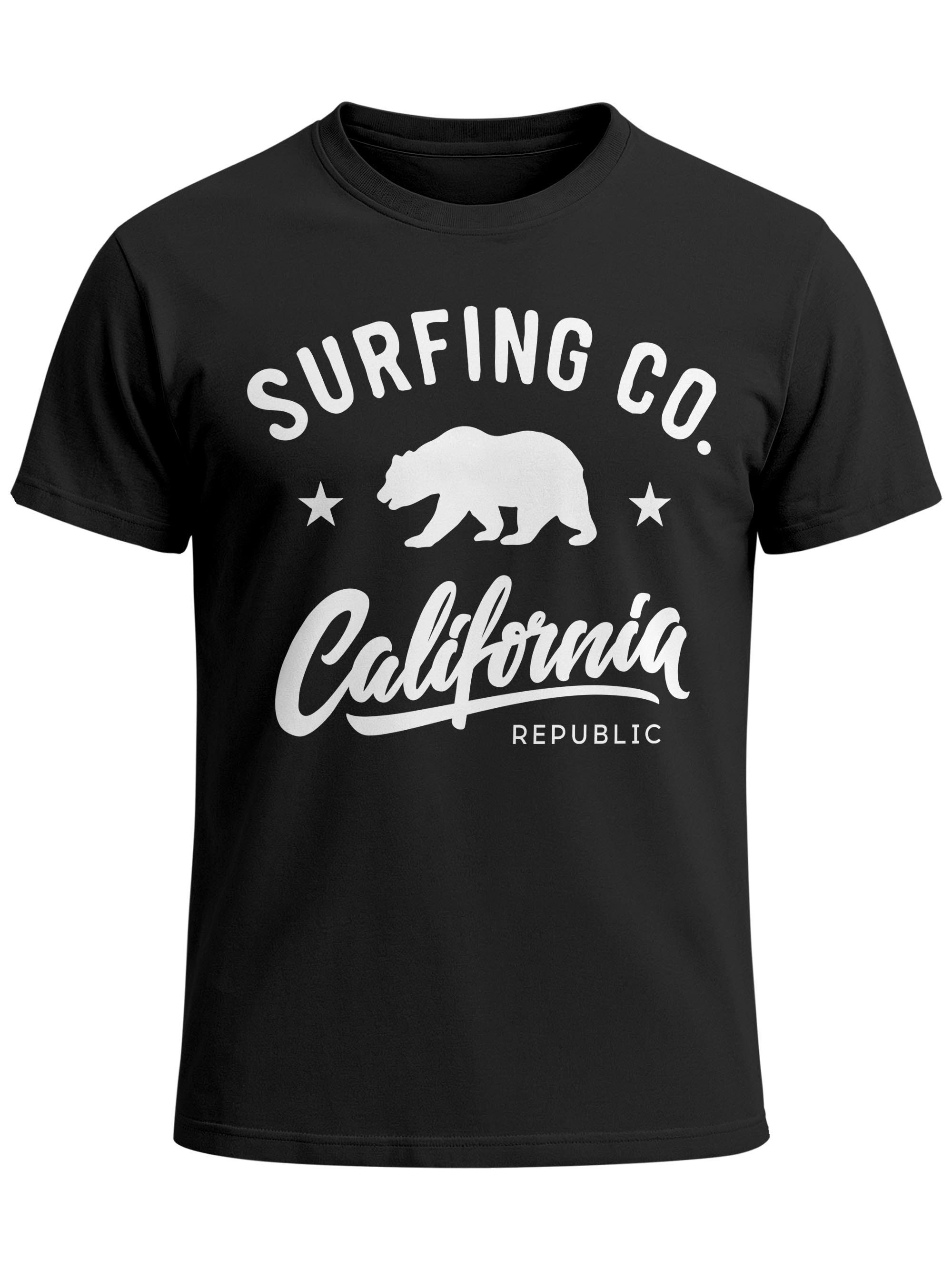 Neverless Print-Shirt Herren T-Shirt California Republic Bear Bär Sommer Surfing Slim Fit mit Print