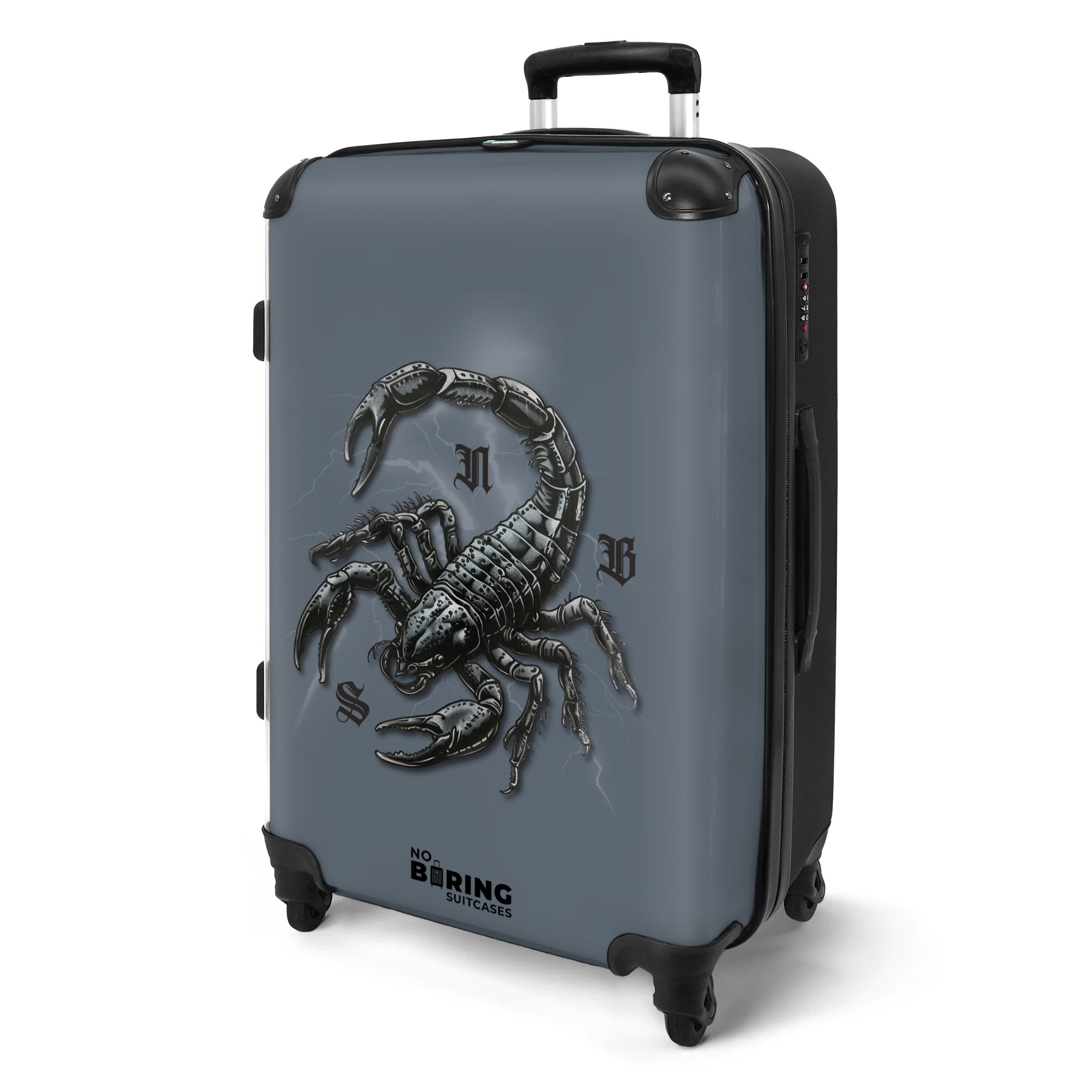 NoBoringSuitcases.com© Hartschalen-Trolley Blau mit schwarzem Skorpion günstig online kaufen