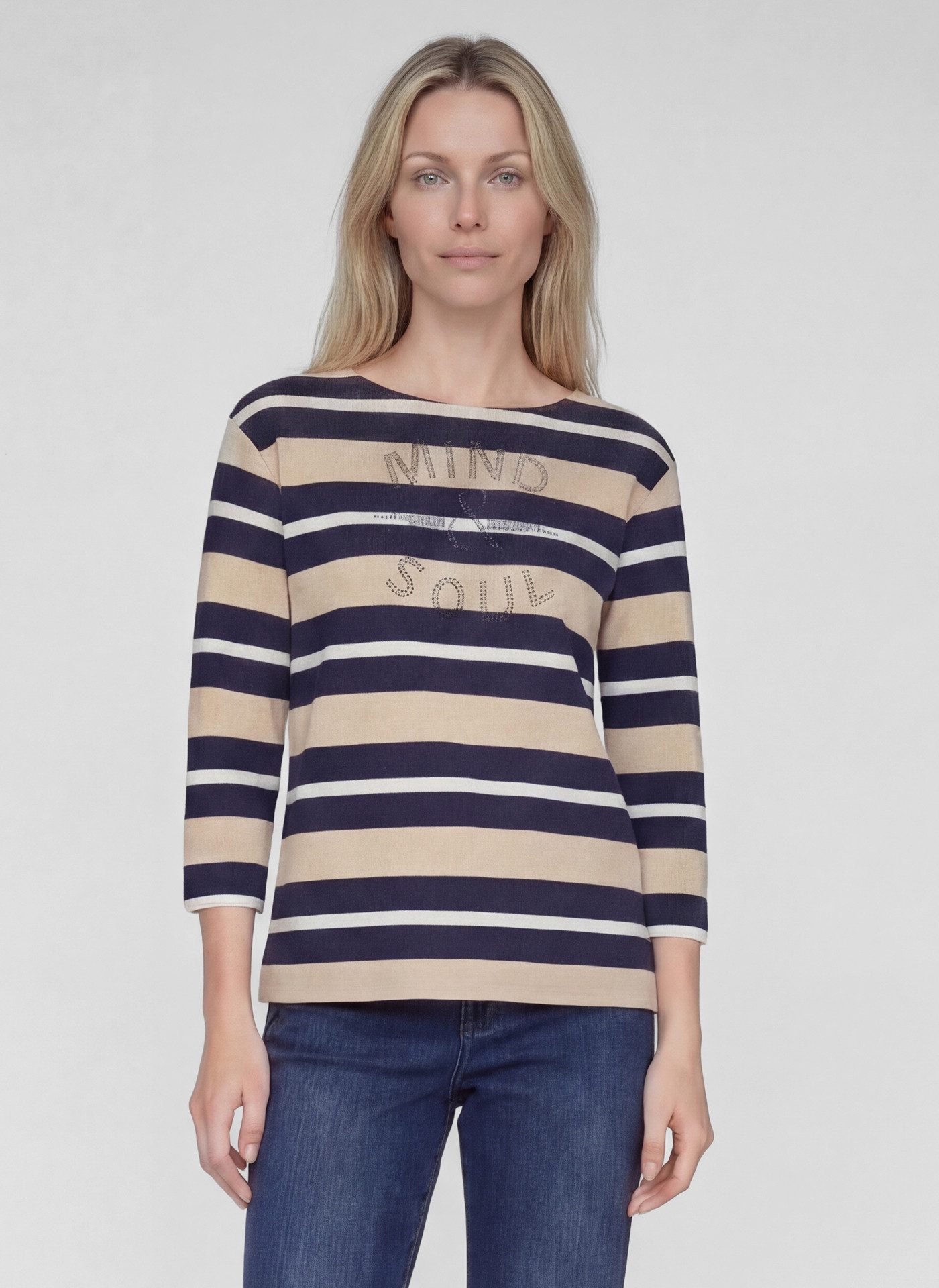 Rabe 3/4-Arm-Shirt im Streifen-Look und mit Glitzersteinen