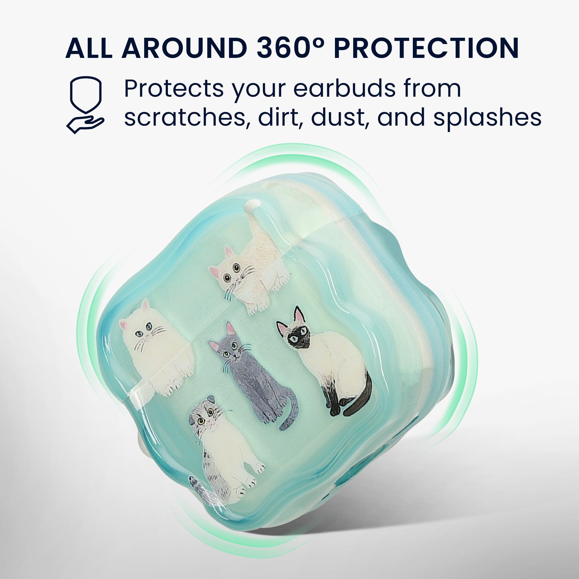 kwmobile Kopfhörer-Schutzhülle In-Ear Kopfhörer Case für Apple Airpods 4, Hülle mit Karabiner - Headphones Case - Verschiedene Katzenarten – Bild 3 von 5