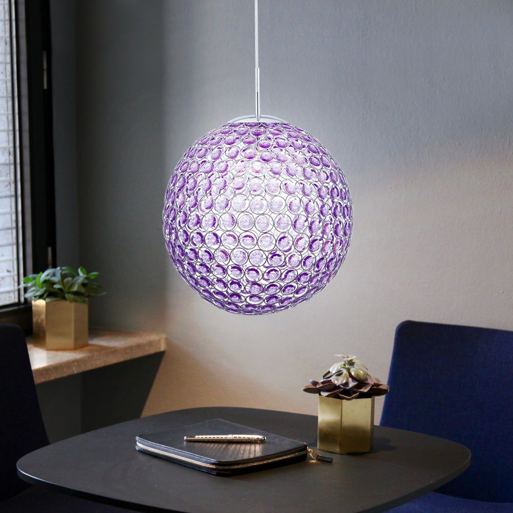 GLOBO LIGHTING Hängeleuchte, Leuchtmittel nicht inklusive, Hängelampe Decken Pendelleuchte Kristall Kugel lila 40 x 165 cm