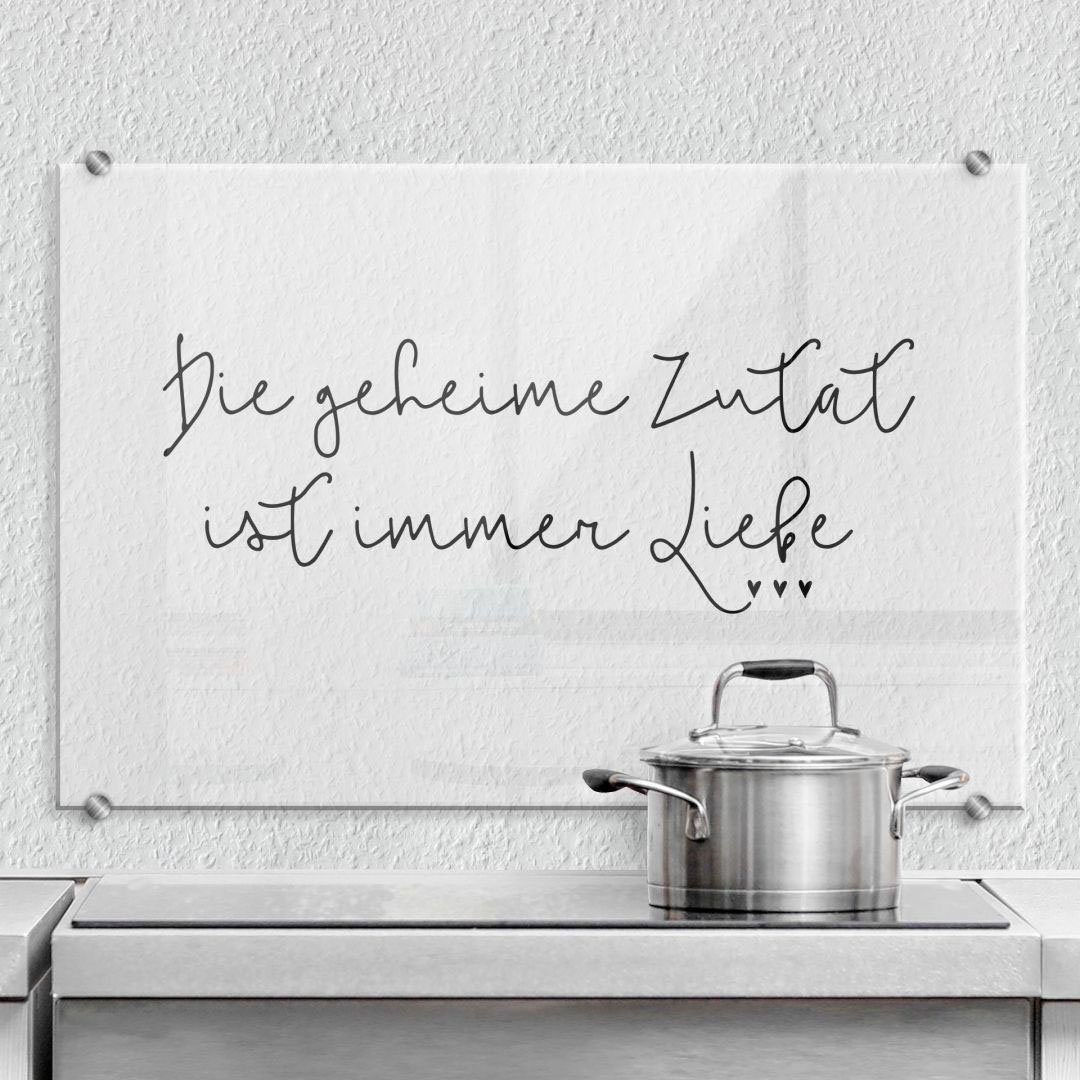 Wall-Art Küchenrückwand Spruch ist (1-tlg) Liebe, Zutat Geheime