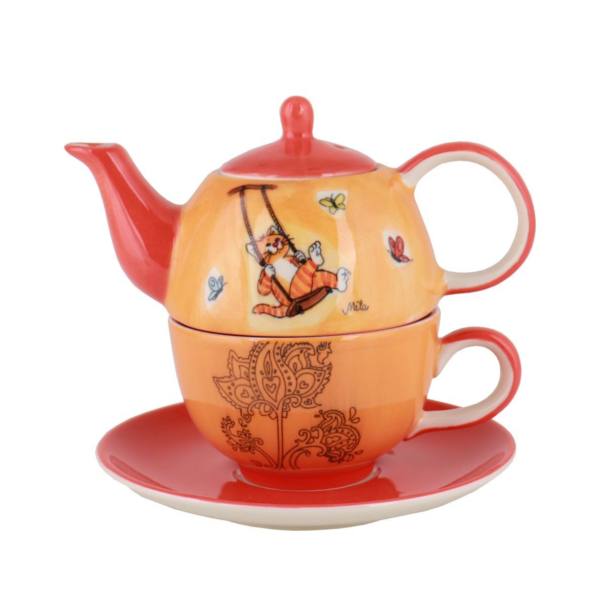 Mila Teekanne Mila Keramik Tee-Set Tea for One Oommh Katze in Balance, (Set)