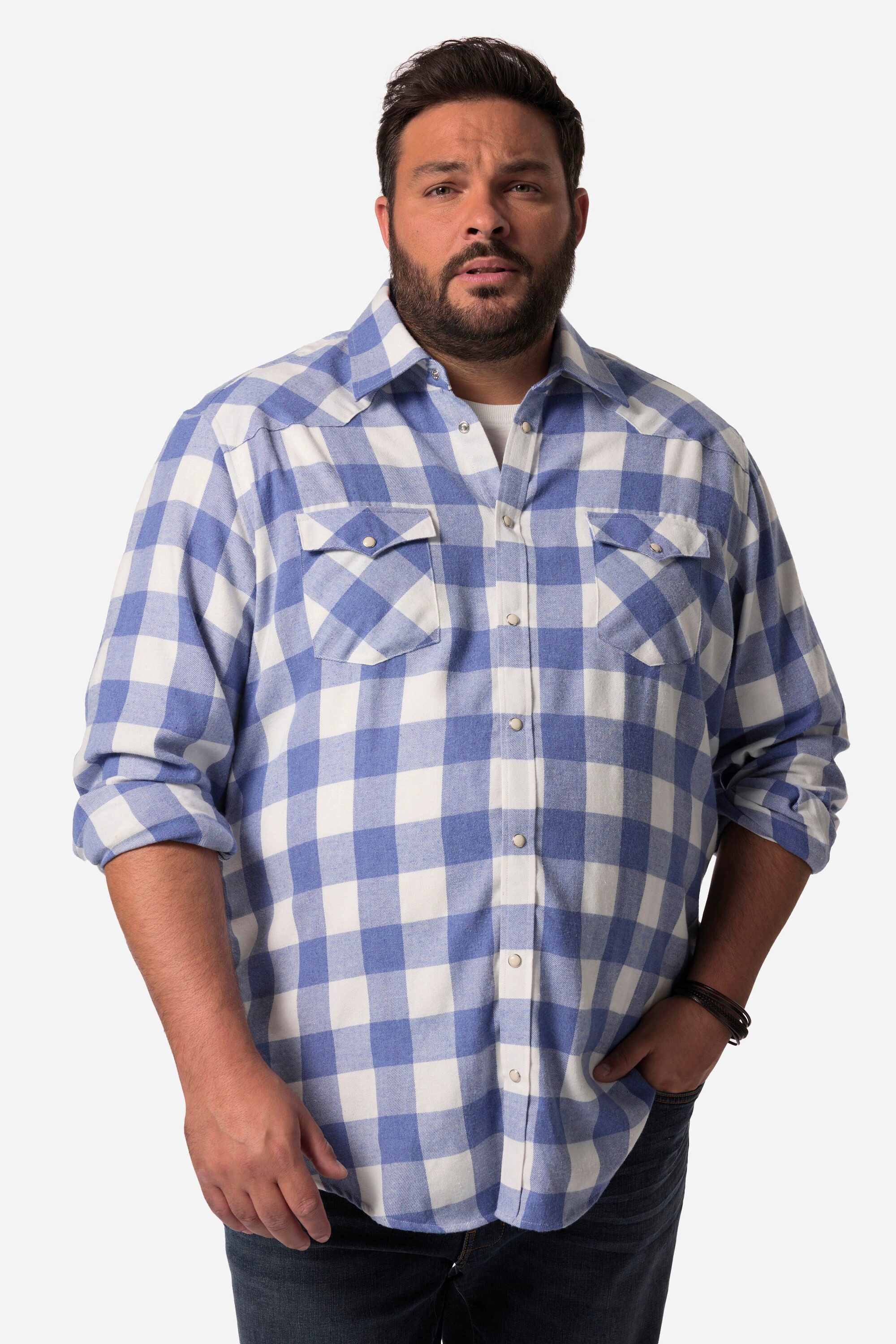 John F. Gee Businesshemd Karo-Flanellhemd Langarm Kentkragen Modern Fit