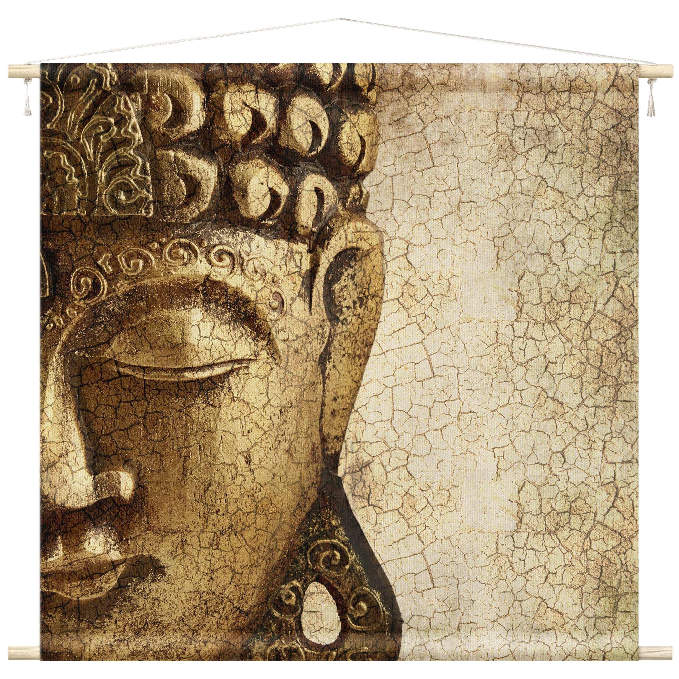 Bilderdepot24 Wandteppich modern Vintage Spirituell gold, quadratisch, Höhe: 2.6 mm, großes Wandbild aus Natur-Baumwolle Wandbehang Stoffbild Tuch Wollseil