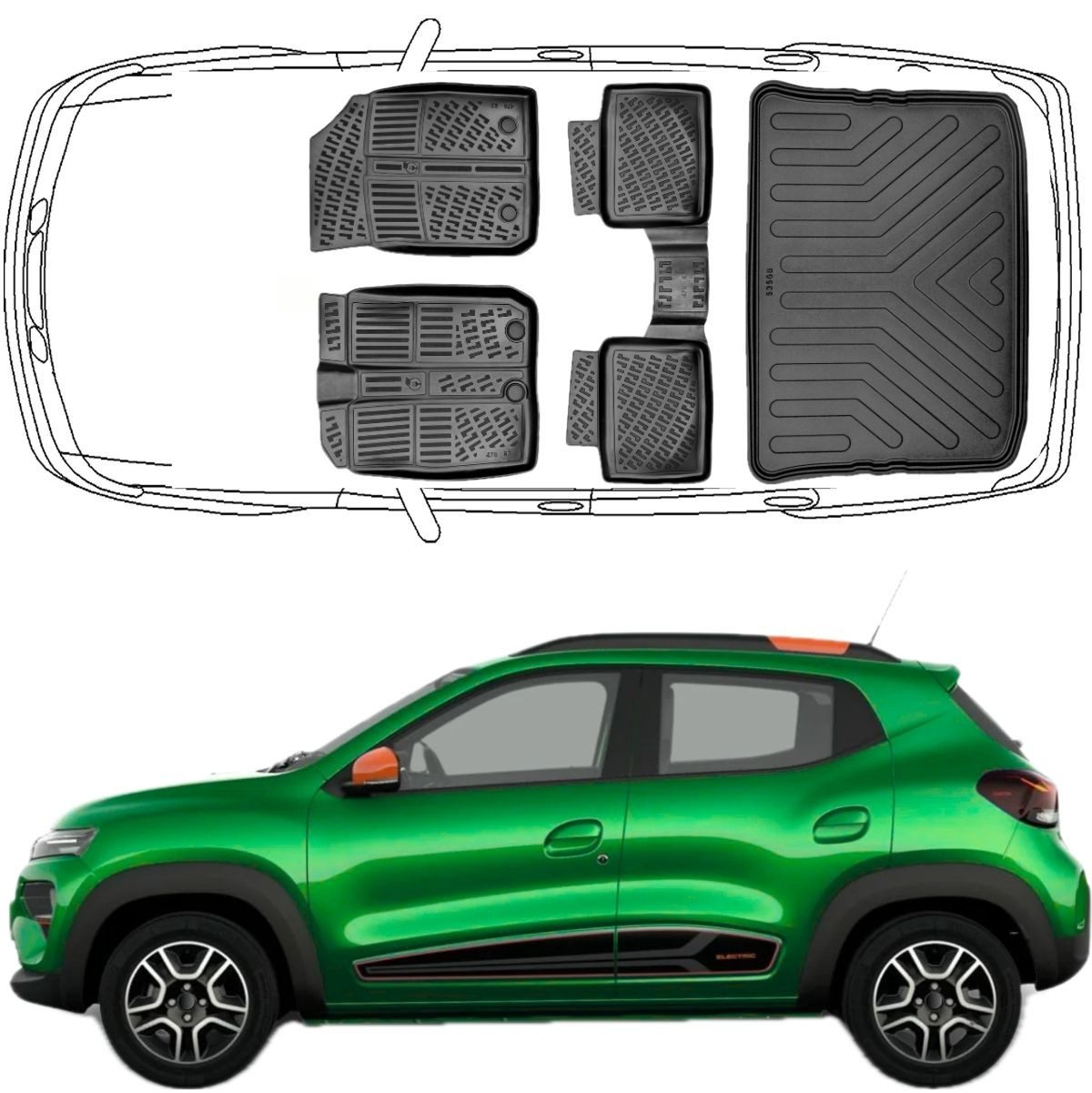 Trimak Passform-Fußmatten Oder Kofferraumwanne Oder Set kompatibel mit Dacia Spring, Dacia Spring Elektric ab 2021 Gummimatten Auto & Kofferraummatte TPE