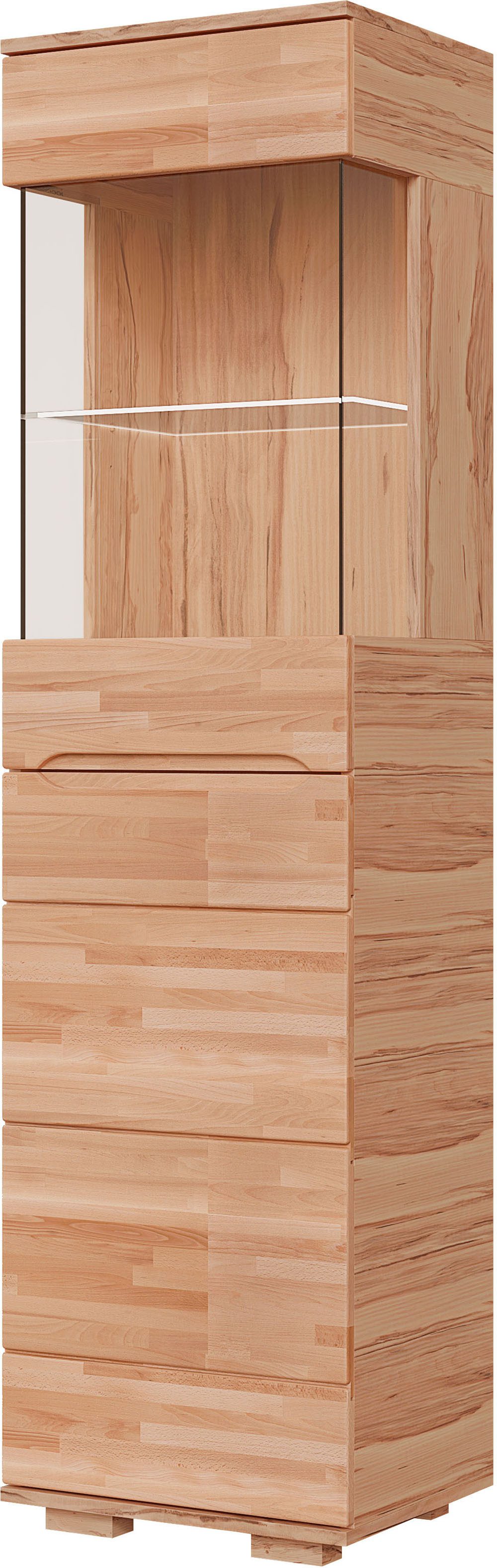 OTTO home Vitrine VETRO: Fronten aus Massivholz, Korpus aus Melamin, 1Glastür Kernbuche B/T/H:50/40/190cm, 3Variable einlegeboden, Türanschlag L/R