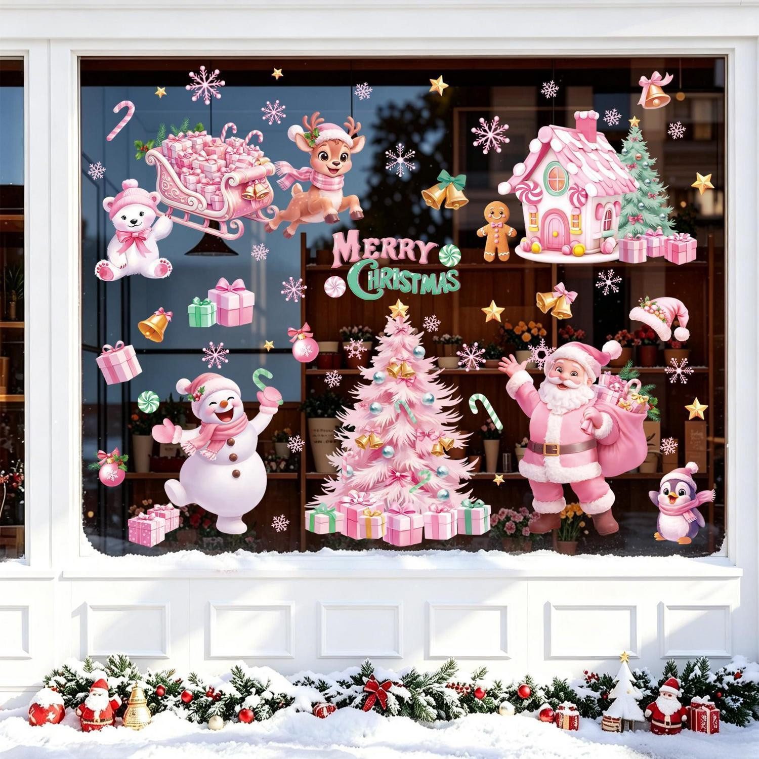 LuxusKollektion Fensterbild Weihnachtsfensterbilder Rosa 9er Set