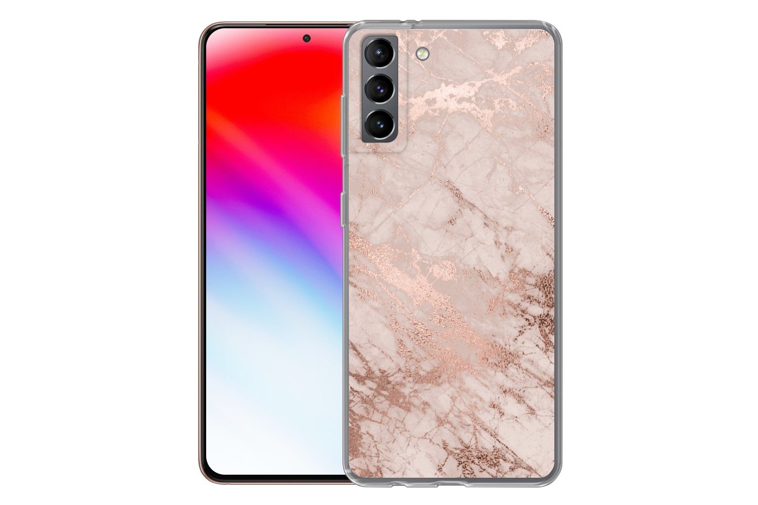 MuchoWow Handyhülle für Samsung Galaxy S21 Plus Marmor - Rosa - Luxus - Marmoroptik - Glit, Phone Case, Silikon, Schutzhülle Dünn