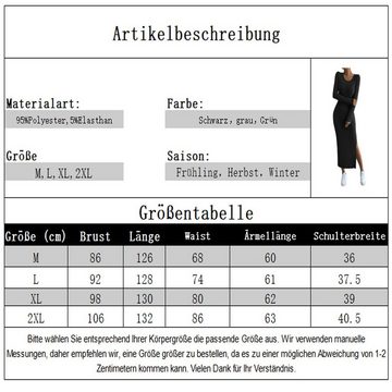 B.X Jerseykleid Damen Langes Partykleid Strickkleid Langarm Schlitz Abendkleid Rundhalsausschnitt figurbetontes Kleid Streifen Cocktailkleider