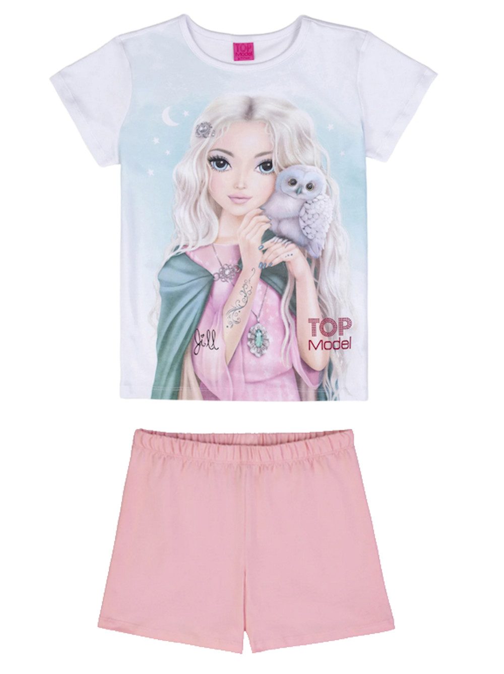 TOPModel Shorty TOPModel Jill Eule Shorty Pyjama Schlafanzug kurz weiß rosa (2 tlg)