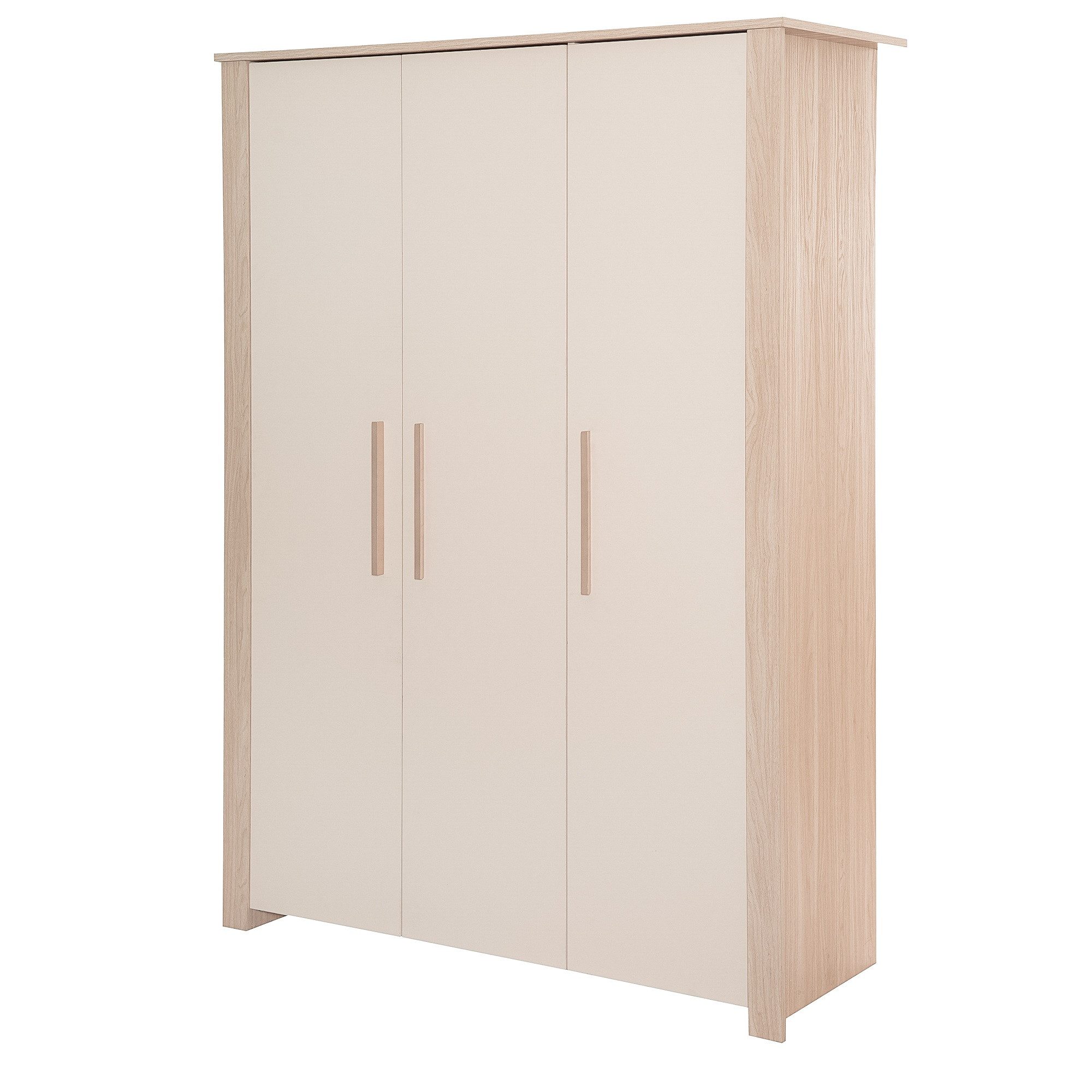 roba® Kinderkleiderschrank Momo - hochwertige Massivholzgriffe - aus Holz - Cashmere lackiert Schrank 3-türig für Baby- & Kinderzimmer - Dekor Tristan Eiche